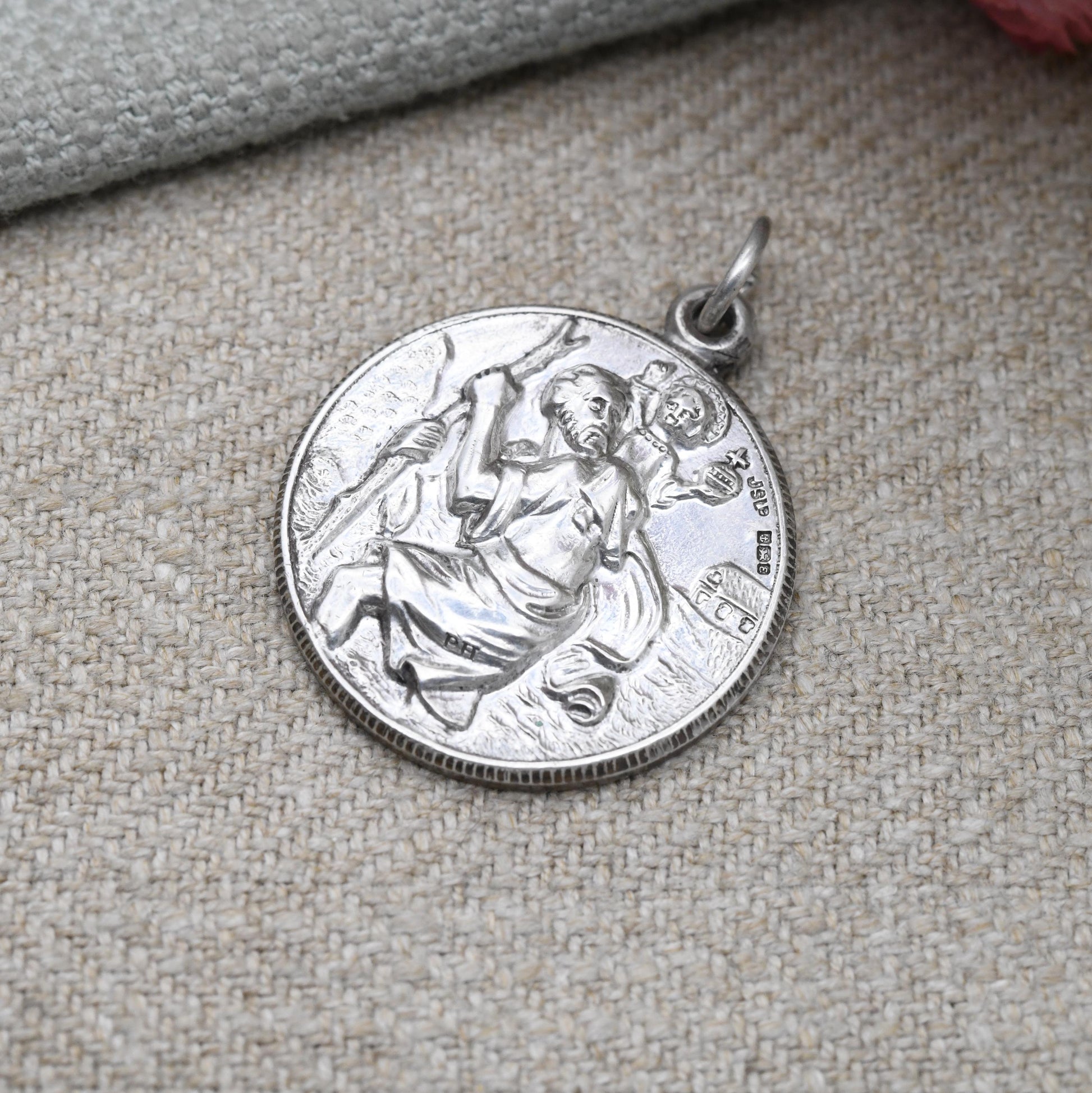 Vintage Sterling Silver St. Christopher Pendant 1979 - Large Circle Saint of Travelling | Christian Religious Jewellery | Detailed 3D Image