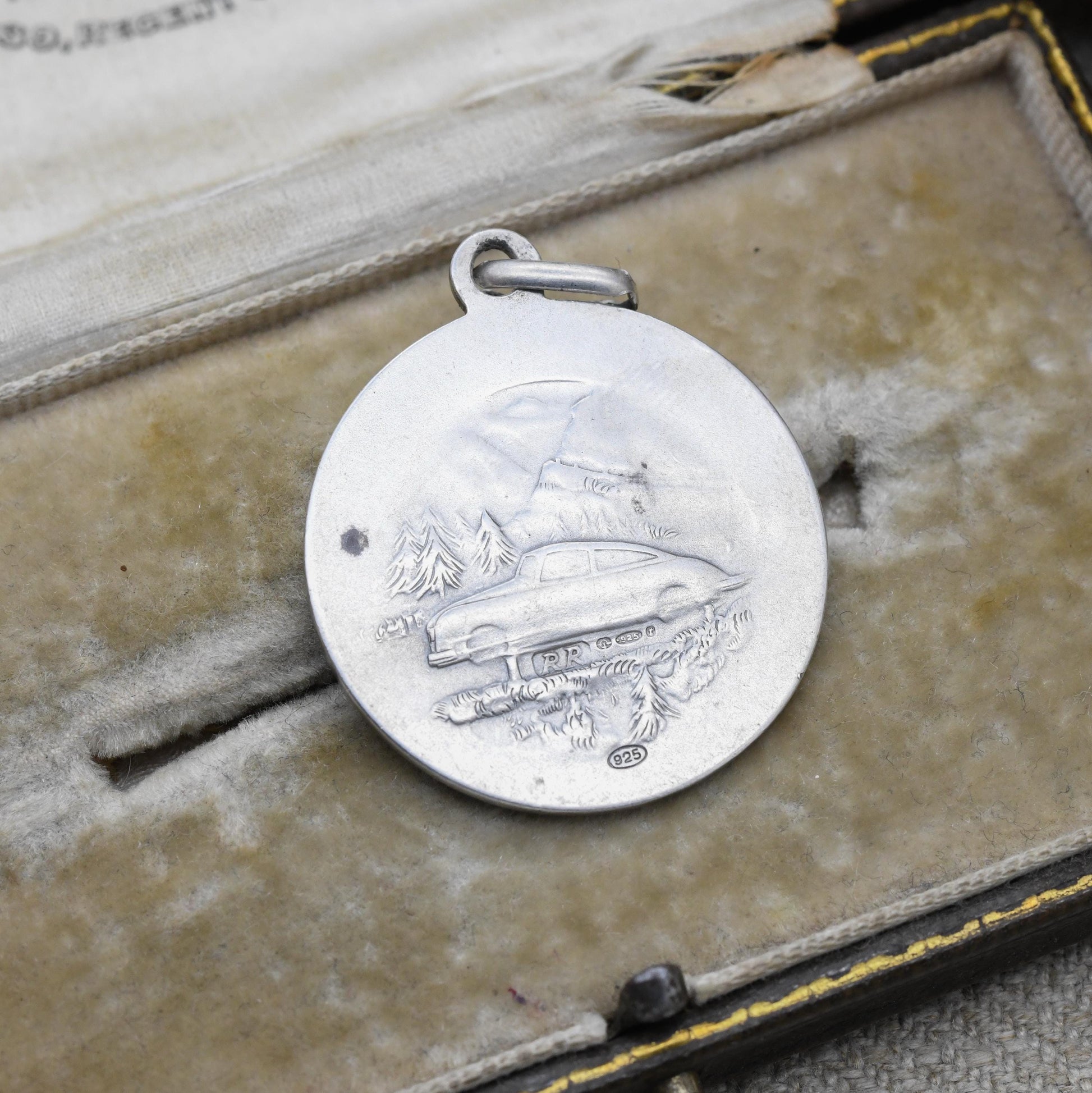 Vintage Sterling Silver St. Christopher Pendant - Large Circle Saint of Travelling | Christian Religious Jewellery | Detailed Relief Image