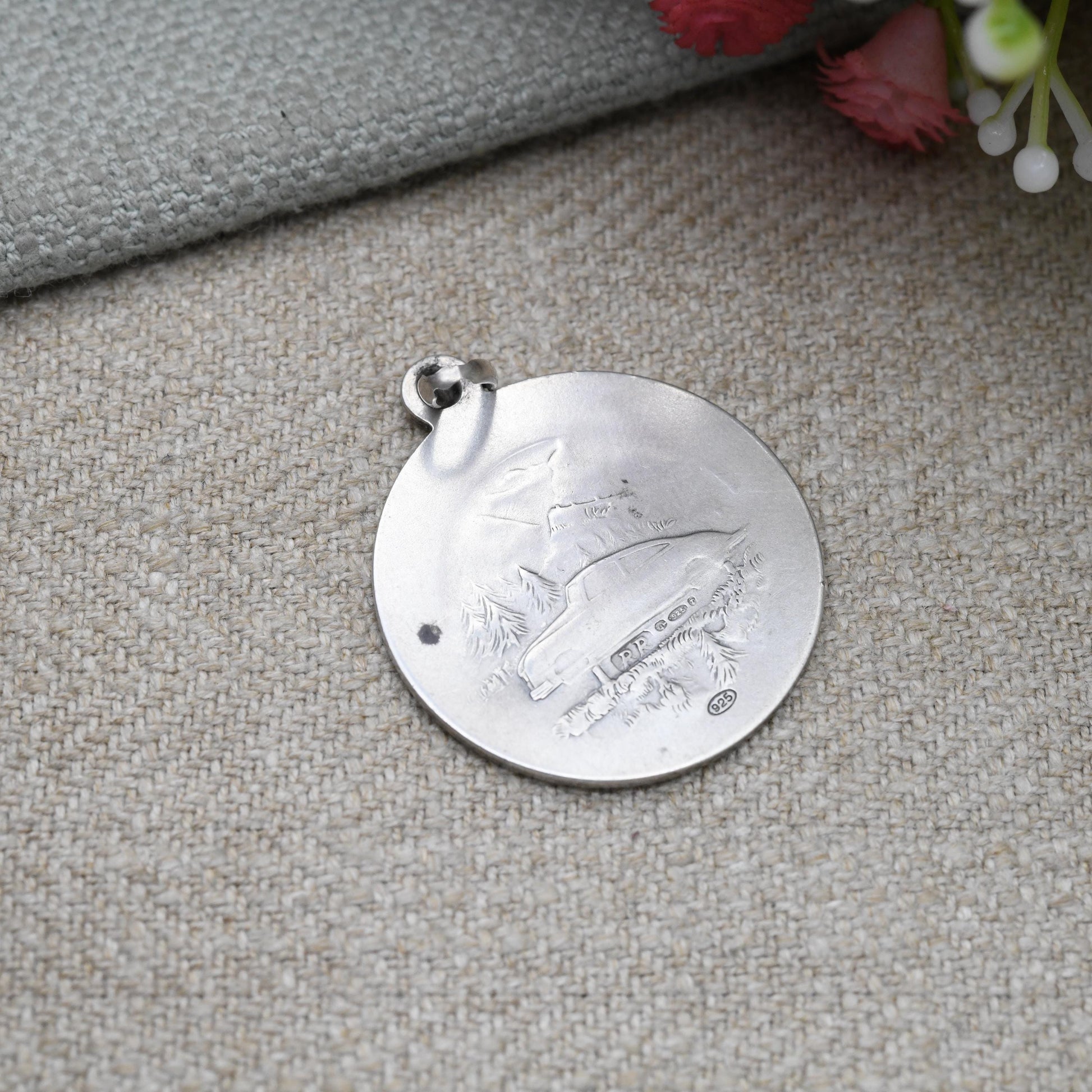 Vintage Sterling Silver St. Christopher Pendant - Large Circle Saint of Travelling | Christian Religious Jewellery | Detailed Relief Image