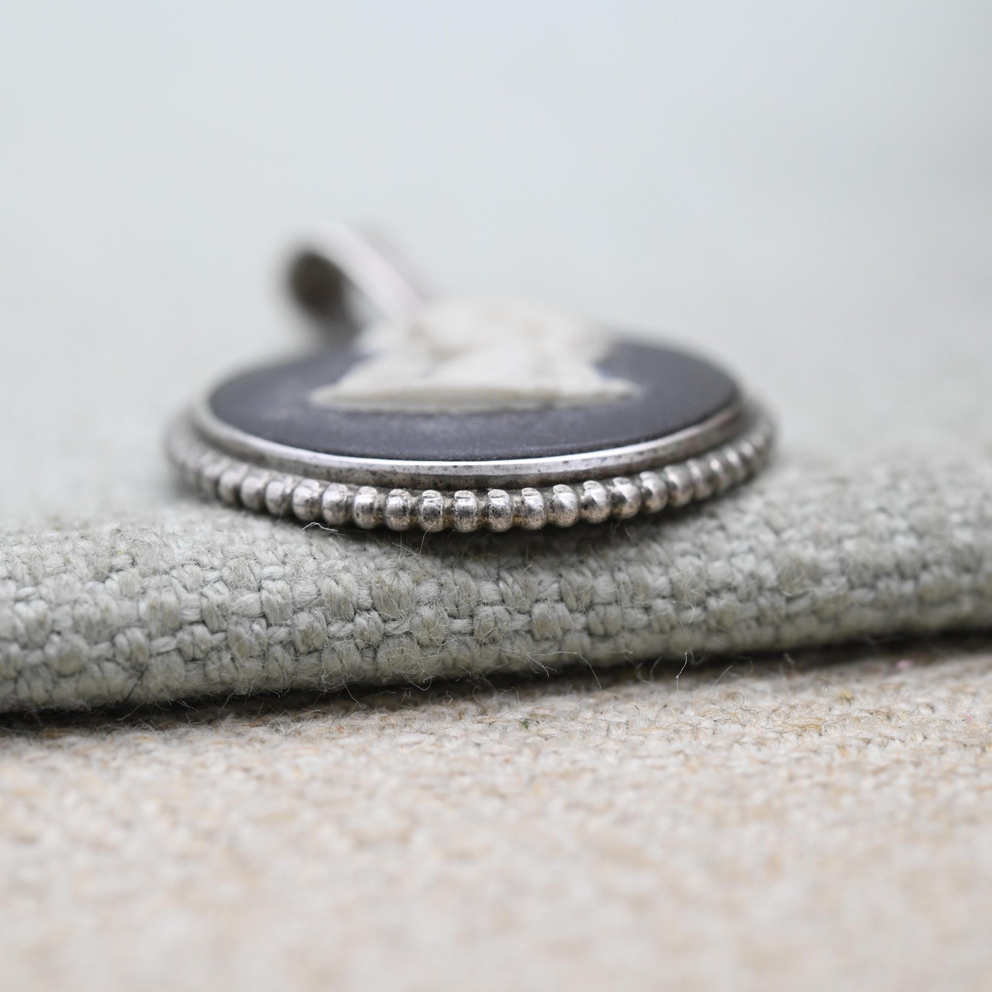 Vintage Wedgwood Sterling Silver Portrait on Black Jasperware Pendant - Circular Classical Cameo | Gift for Her