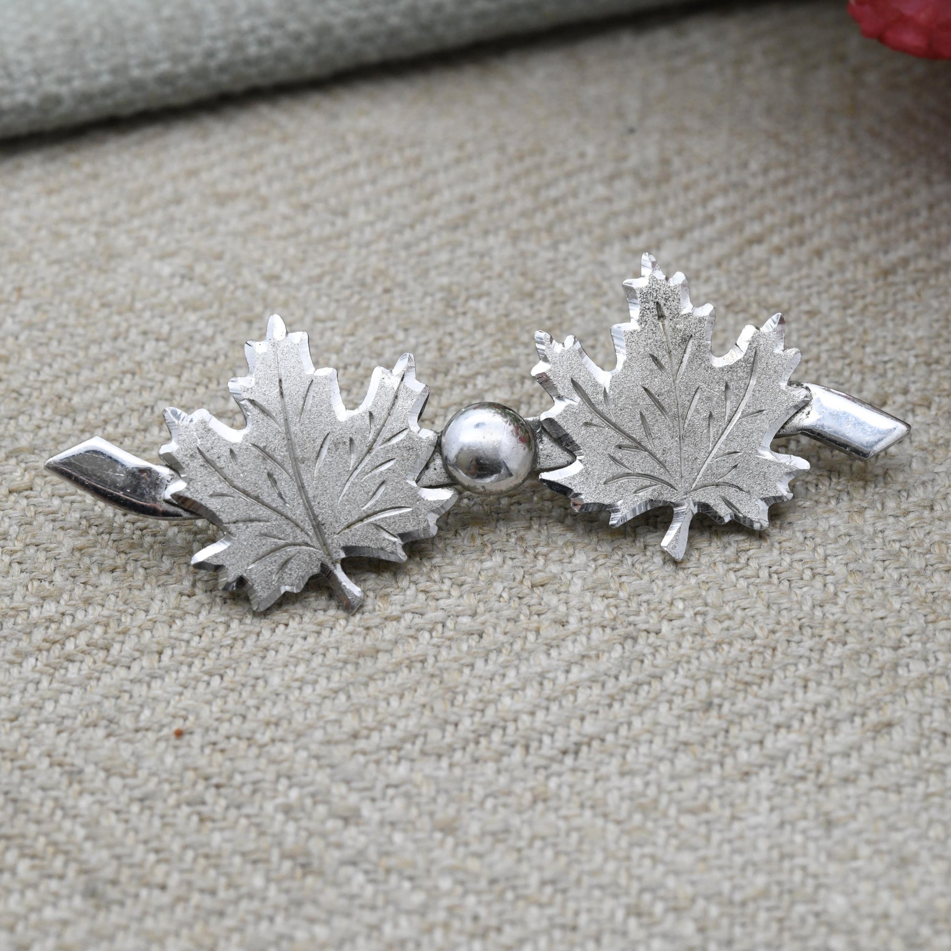 Vintage Sterling Silver Canada Maple Leaf Brooch - Silver Textured Canadian Souvenir