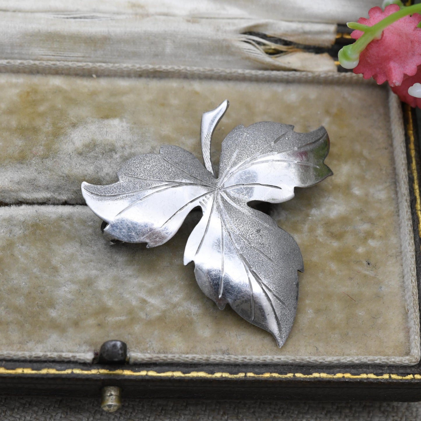 Vintage Ward Brothers Sterling Silver Leaf Brooch 1965 - Textured Floral Brooch Pin