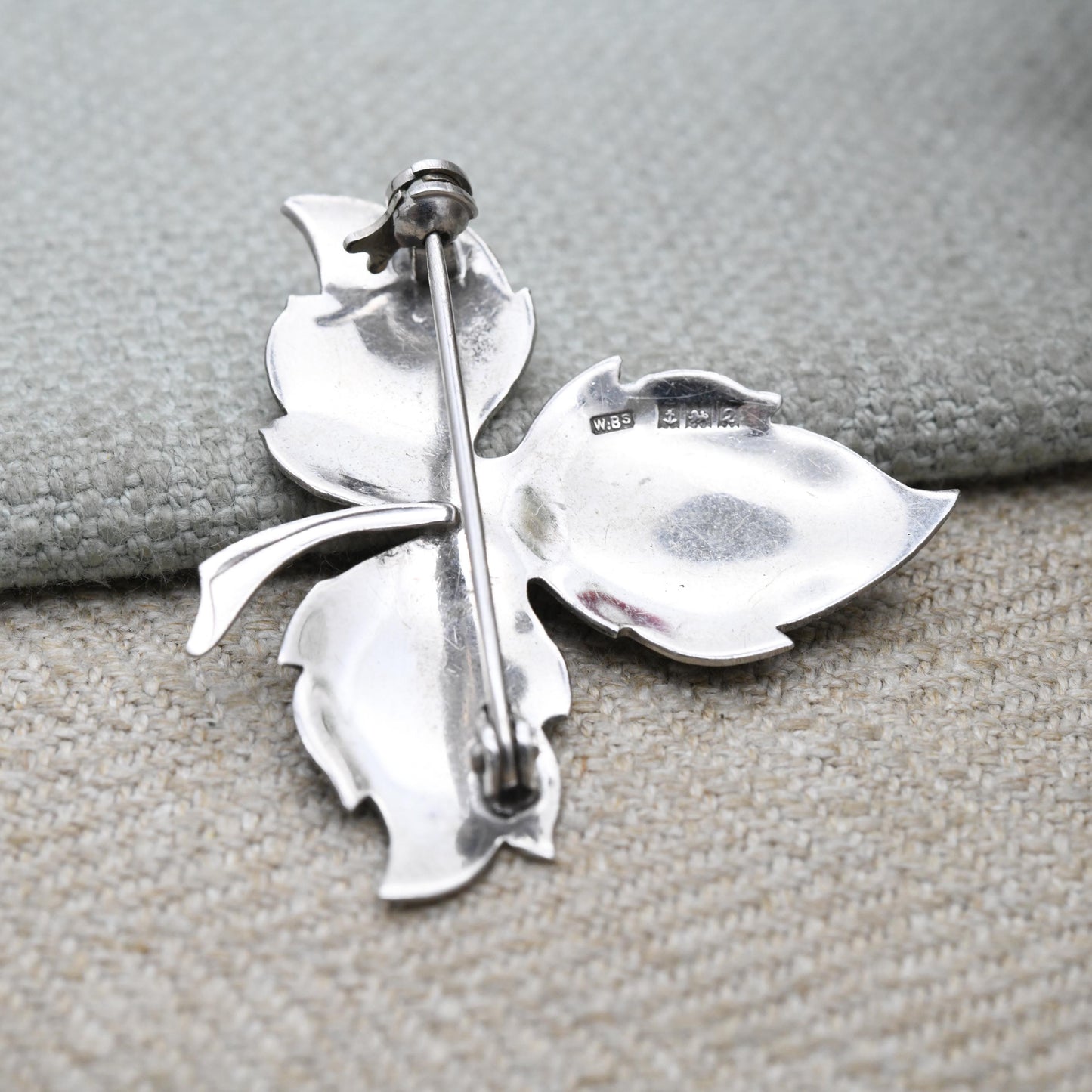 Vintage Ward Brothers Sterling Silver Leaf Brooch 1965 - Textured Floral Brooch Pin