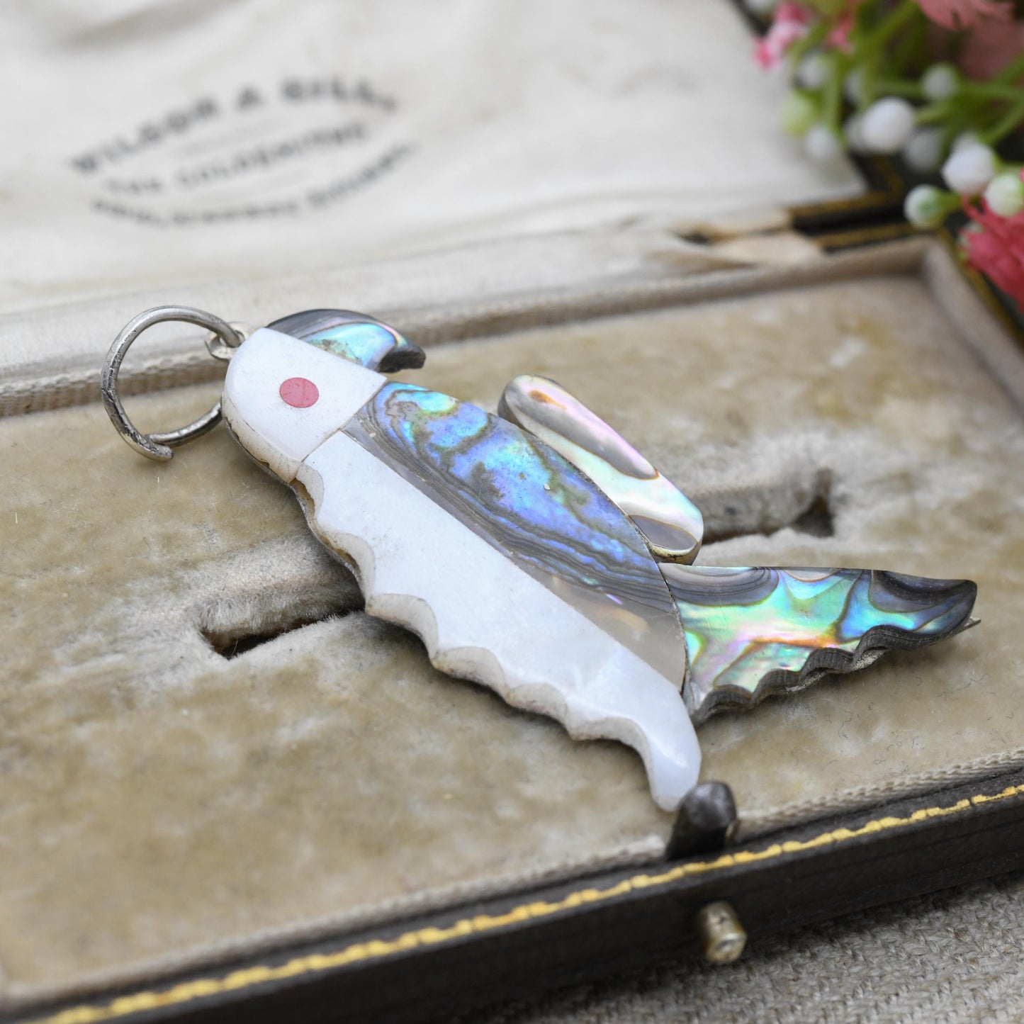 Vintage Mexican Alpaca Parrot Pendant - Abalone Shell Mother of Pearl Gift for Animal Lover | Bird of Paradise | Costume Jewellery