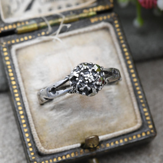 Vintage Sterling Silver Marcasite Flower Ring - Pretty Jewellery Gift for Her | UK Size - P 1/2 | US Size - 8