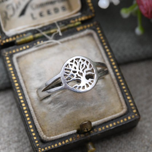 Vintage Sterling Silver Tree of Life Signet Ring - Celtic Design | Openwork Split Shank Shoulders | UK Size - R | US Size - 8 3/4