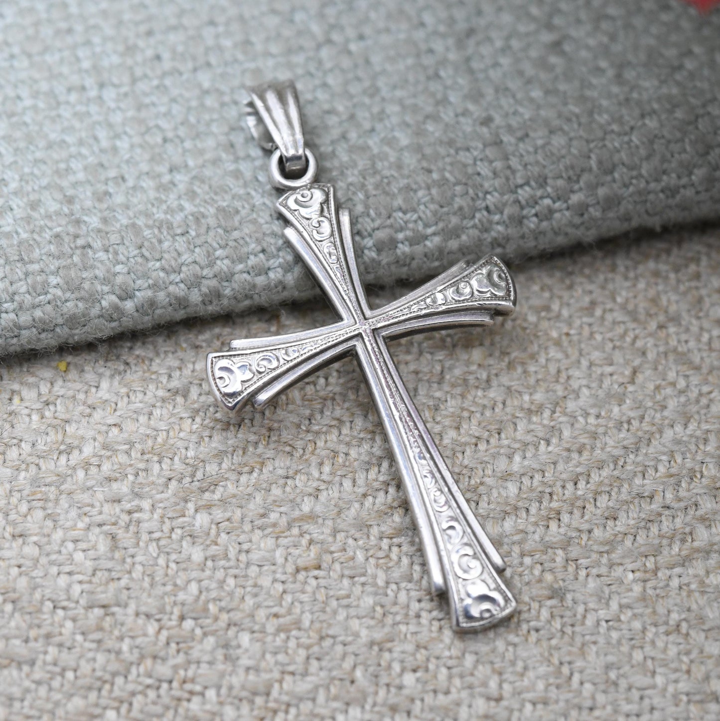 Vintage Kordes and Lichtenfels Sterling Silver Cross Pendant - K&L Raised Relief Scrolling Religious Gift | Christian Necklace