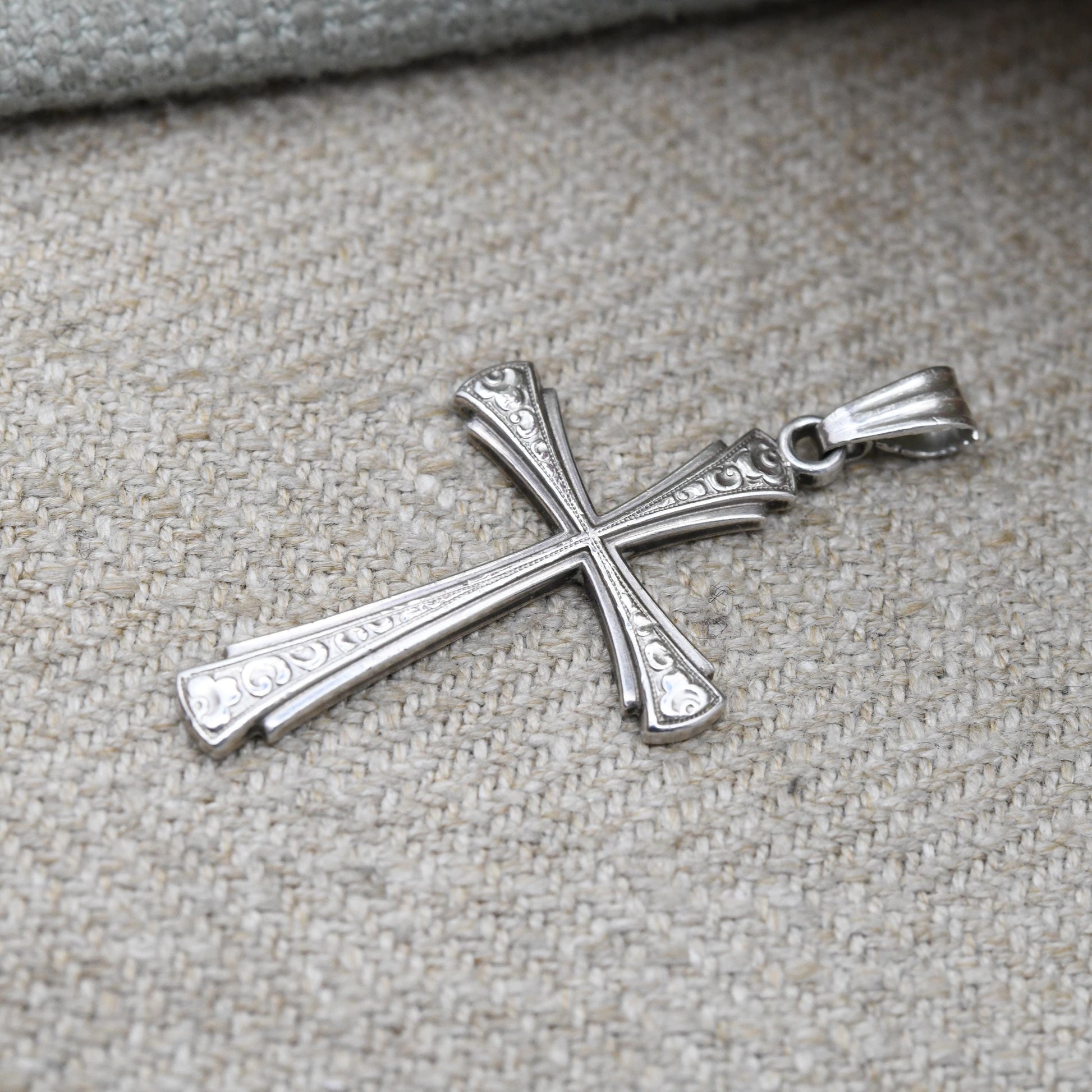 Vintage Kordes and Lichtenfels Sterling Silver Cross Pendant - K&L Raised Relief Scrolling Religious Gift | Christian Necklace