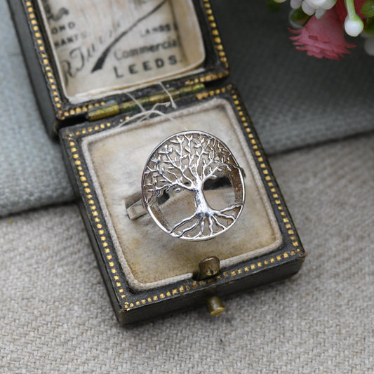 Sterling Silver Tree of Life Signet Ring - Celtic Openwork Design | Chunky Pinky Silver | UK Size - M 1/2 | US Size - 6 1/2