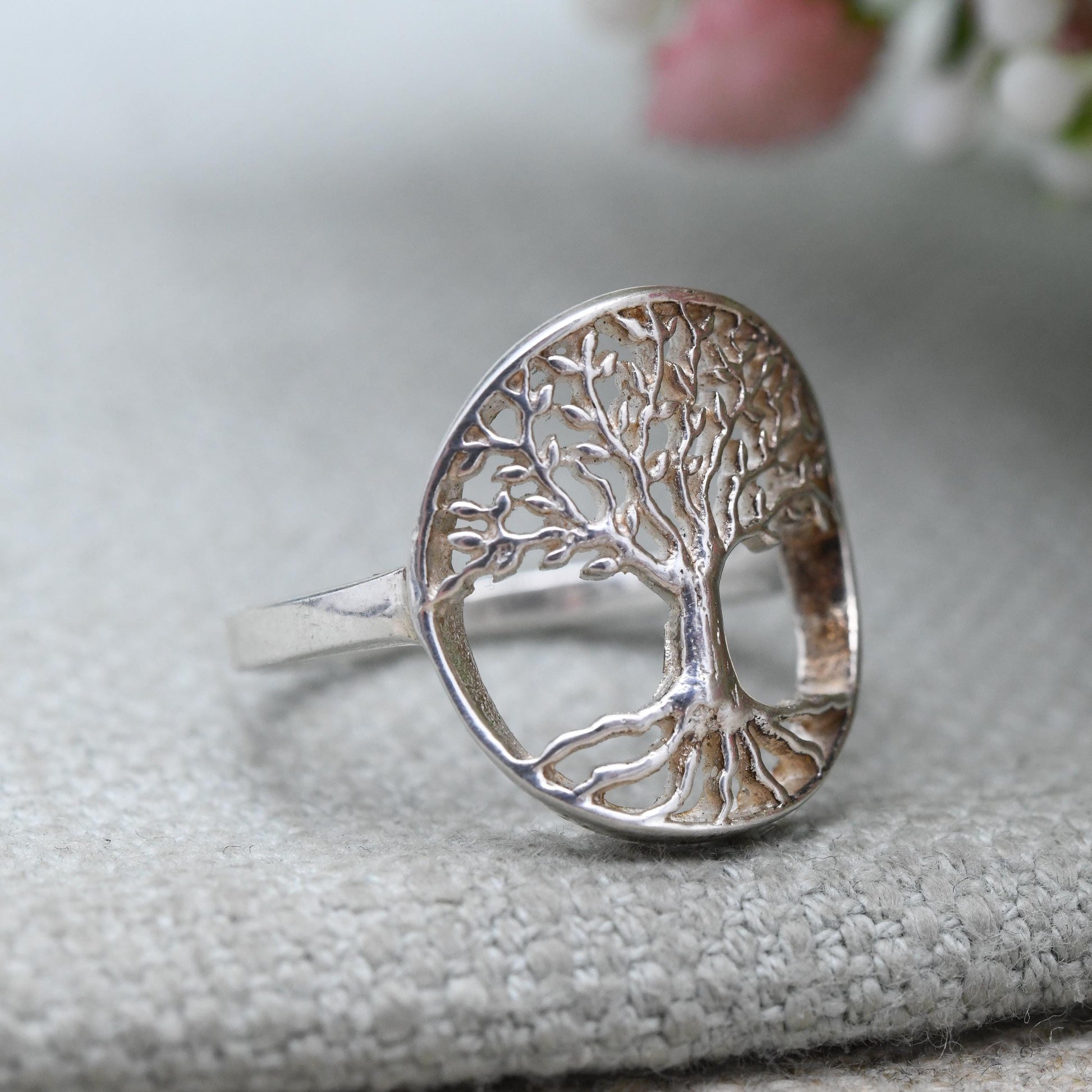 Sterling Silver Tree of Life Signet Ring - Celtic Openwork Design | Chunky Pinky Silver | UK Size - M 1/2 | US Size - 6 1/2