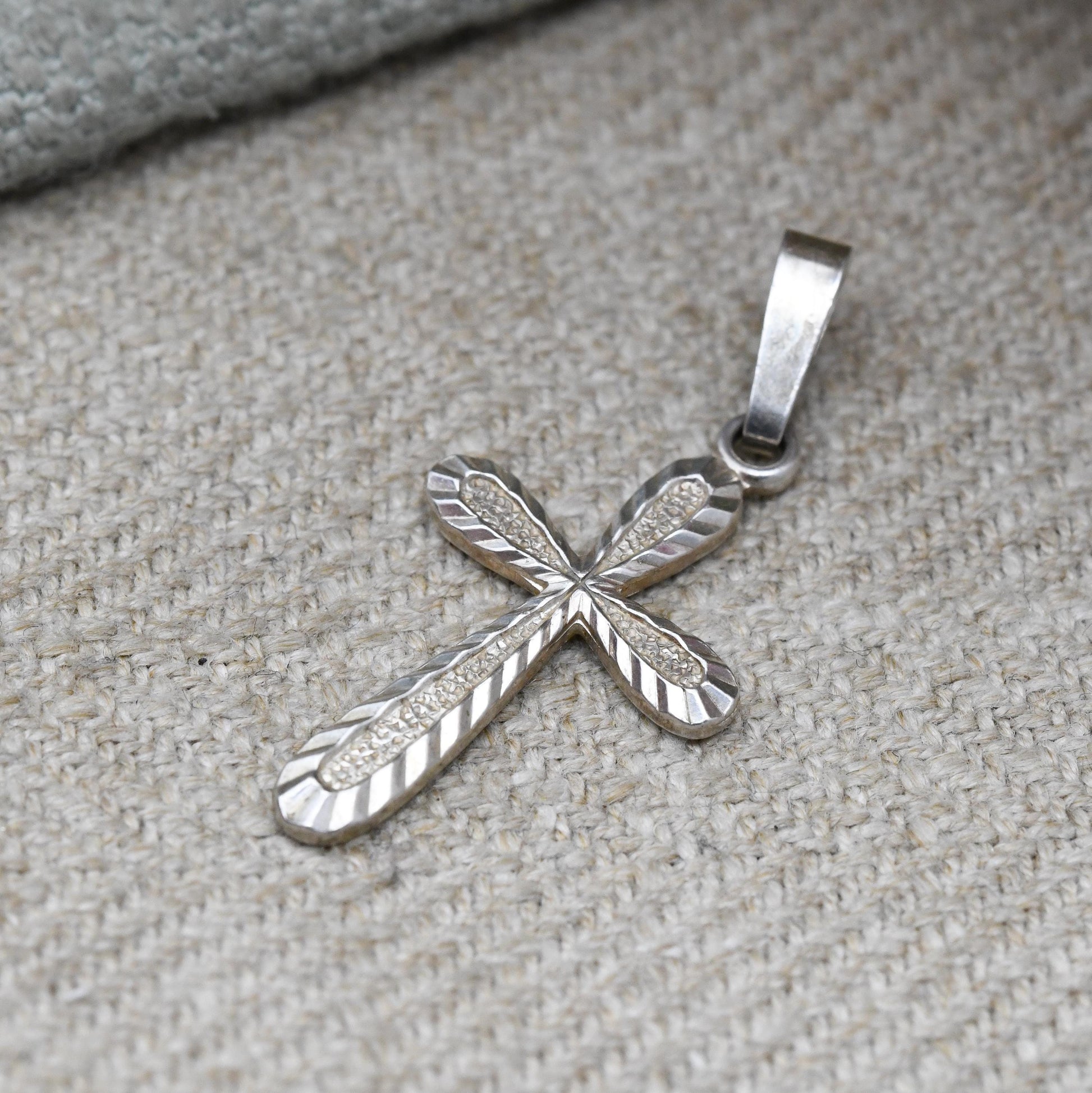 Vintage Andreas Daub Sterling Silver Cross - Textured and Geometric Design Christian Crucifix Pendant | Gift for Baptism Christening