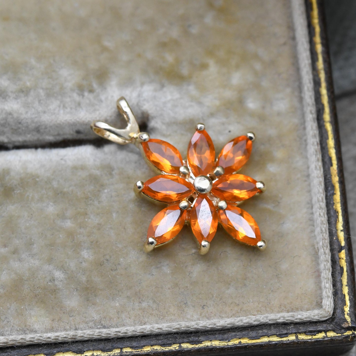 9ct Gold Orange Gemstone Floral Pendant Gems TV - Pretty Gold Gift for Her | Solid Gold Jewellery for Necklace Chain