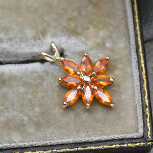 9ct Gold Orange Gemstone Floral Pendant Gems TV - Pretty Gold Gift for Her | Solid Gold Jewellery for Necklace Chain