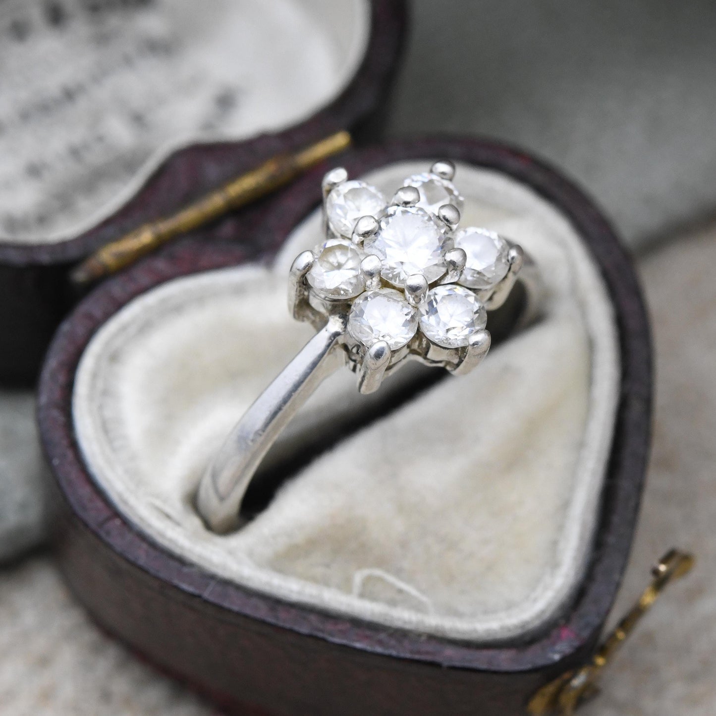 Vintage Sterling Silver CZ Cluster Ring - Floral Design | Statement Cocktail Ring | Pretty Gift for Her | UK Size - N 1/2 | US Size - 6 3/4