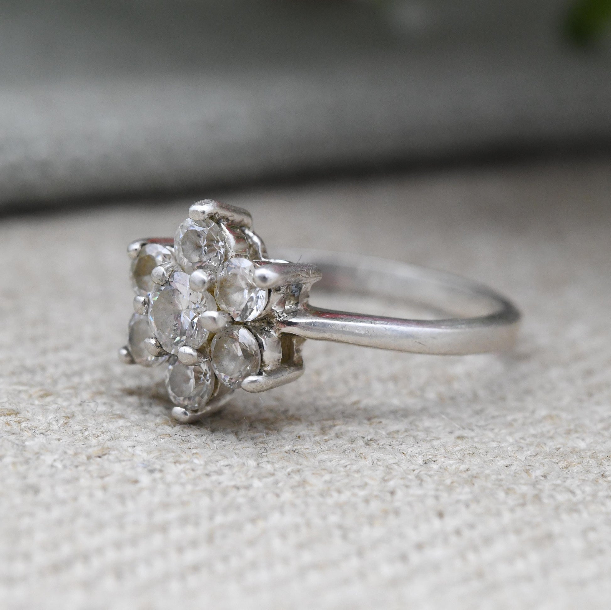 Vintage Sterling Silver CZ Cluster Ring - Floral Design | Statement Cocktail Ring | Pretty Gift for Her | UK Size - N 1/2 | US Size - 6 3/4