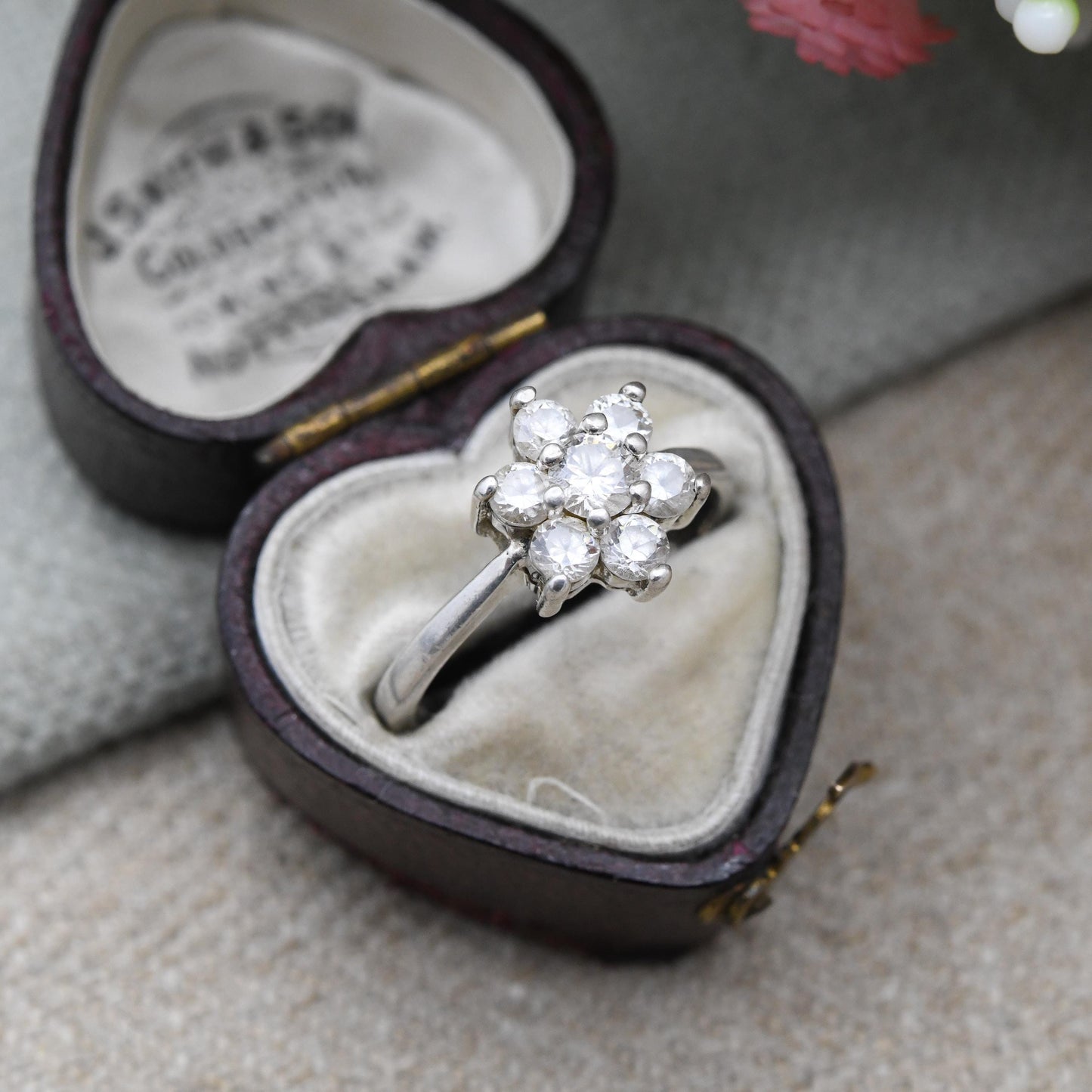 Vintage Sterling Silver CZ Cluster Ring - Floral Design | Statement Cocktail Ring | Pretty Gift for Her | UK Size - N 1/2 | US Size - 6 3/4