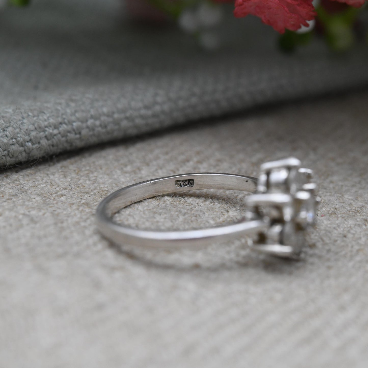 Vintage Sterling Silver CZ Cluster Ring - Floral Design | Statement Cocktail Ring | Pretty Gift for Her | UK Size - N 1/2 | US Size - 6 3/4