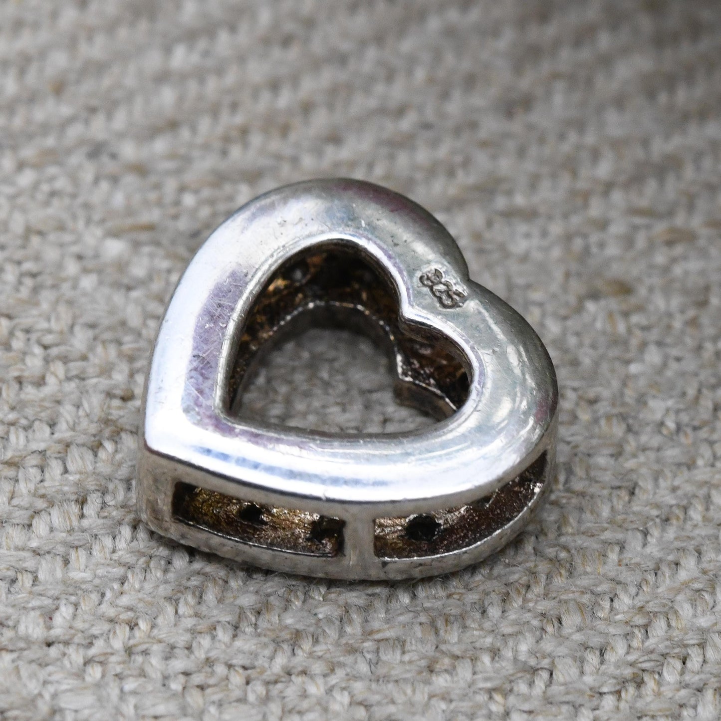 Vintage Sterling Silver and White Stone Heart Charm Pendant - Openwork Love Heart | Romantic Gift for Pendant Necklace Chain