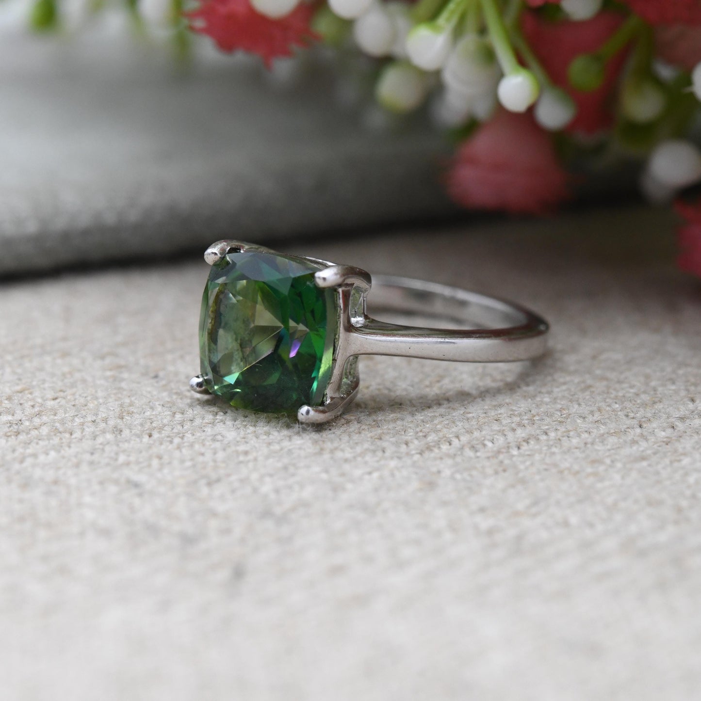 TGGC Sterling Silver Green Chrome Diopside Ring - The Genuine Gemstone Company Green Stone Cocktail Ring | UK Size - N | US Size - 6 3/4