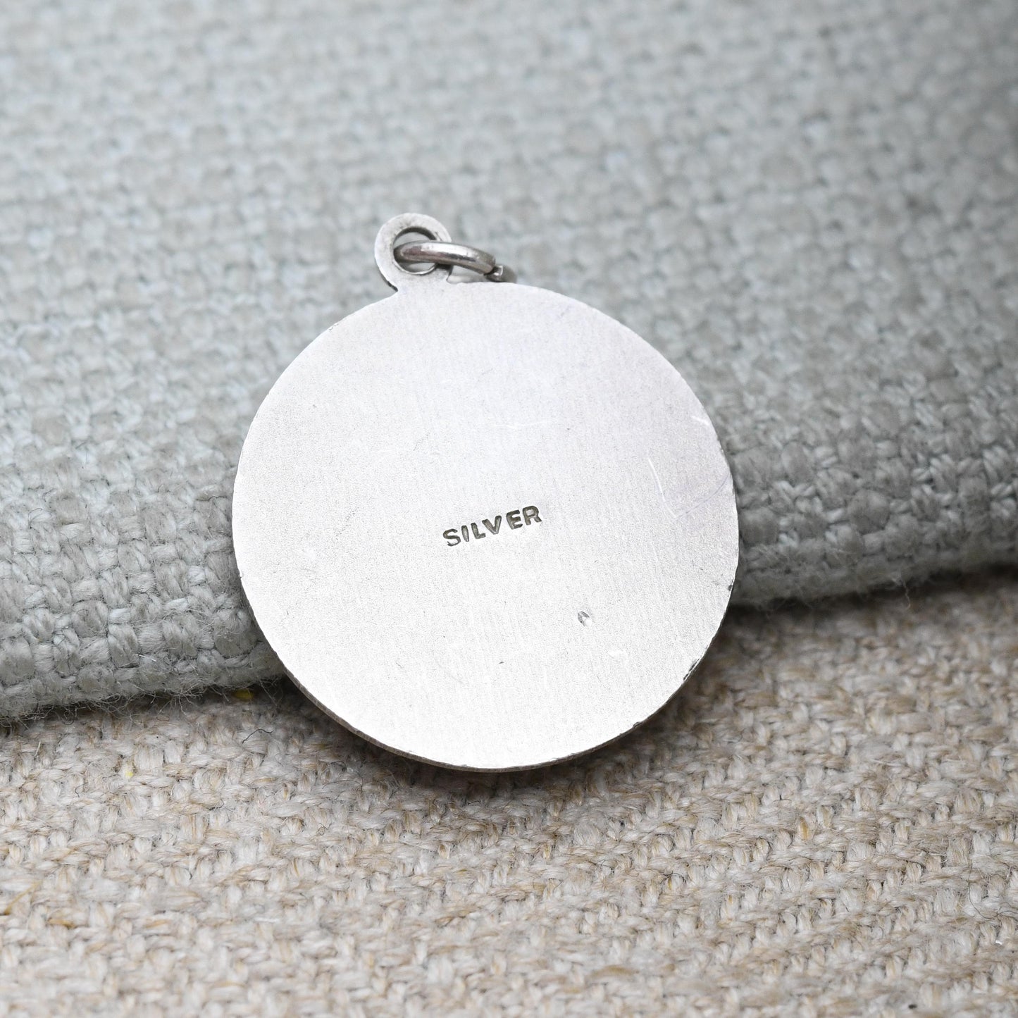 Vintage Sterling Silver St. Christopher Pendant - Embossed Relief | Geometric Circle Border | Saint of Travelling | Gift for Charm Bracelet