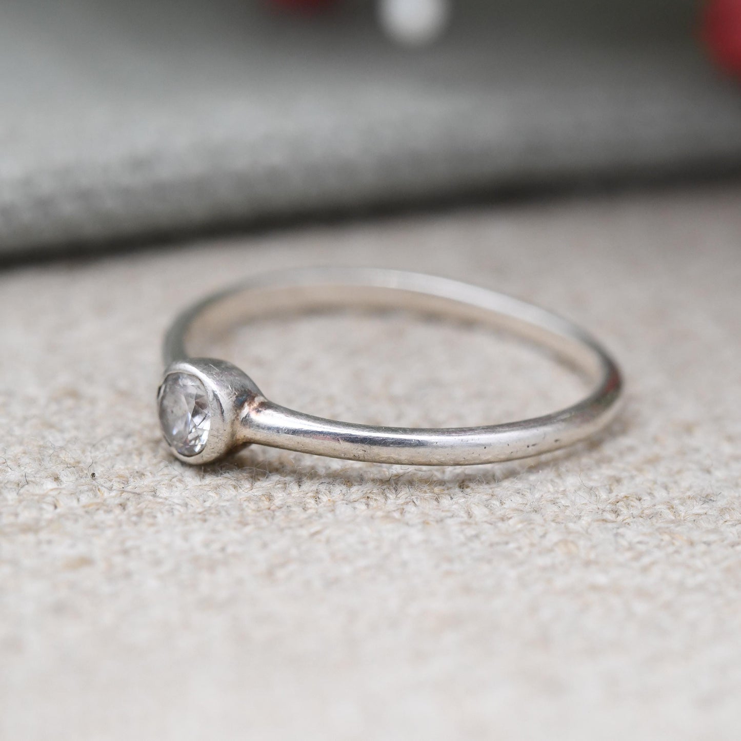 SIX Sterling Silver Clear Stone Solitaire Ring - Circular White Stone | Bezel | UK Size - P 1/2 | US Size - 7 3/4