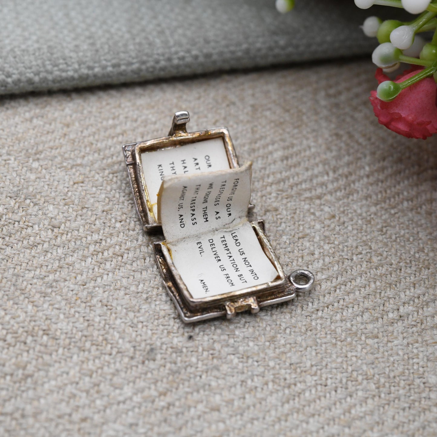 Vintage Opening Holy Bible Charm Pendant - The Lords Prayer | Religious Gift for Charm Bracelet Necklace