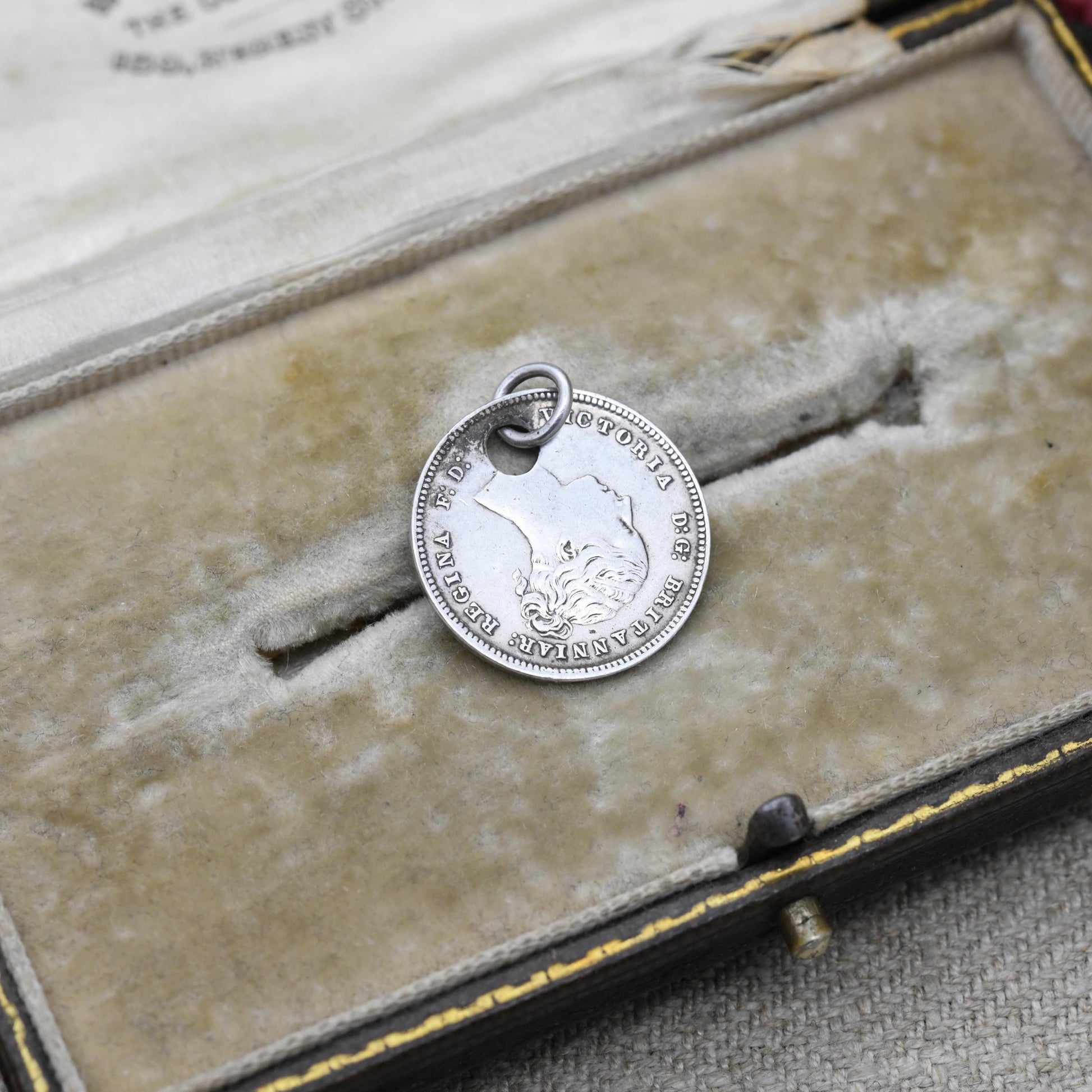Antique Victorian Sterling Silver Four Pence Coin Charm Pendant 1867 - Queen Victoria Young Head Groat | Solid Silver Coin Jewellery