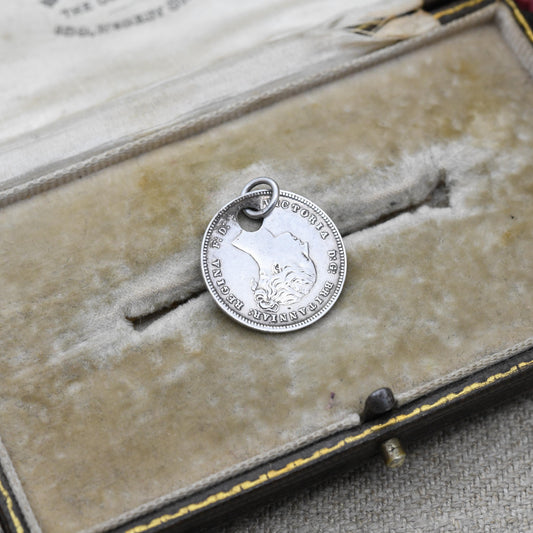 Antique Victorian Sterling Silver Four Pence Coin Charm Pendant 1867 - Queen Victoria Young Head Groat | Solid Silver Coin Jewellery