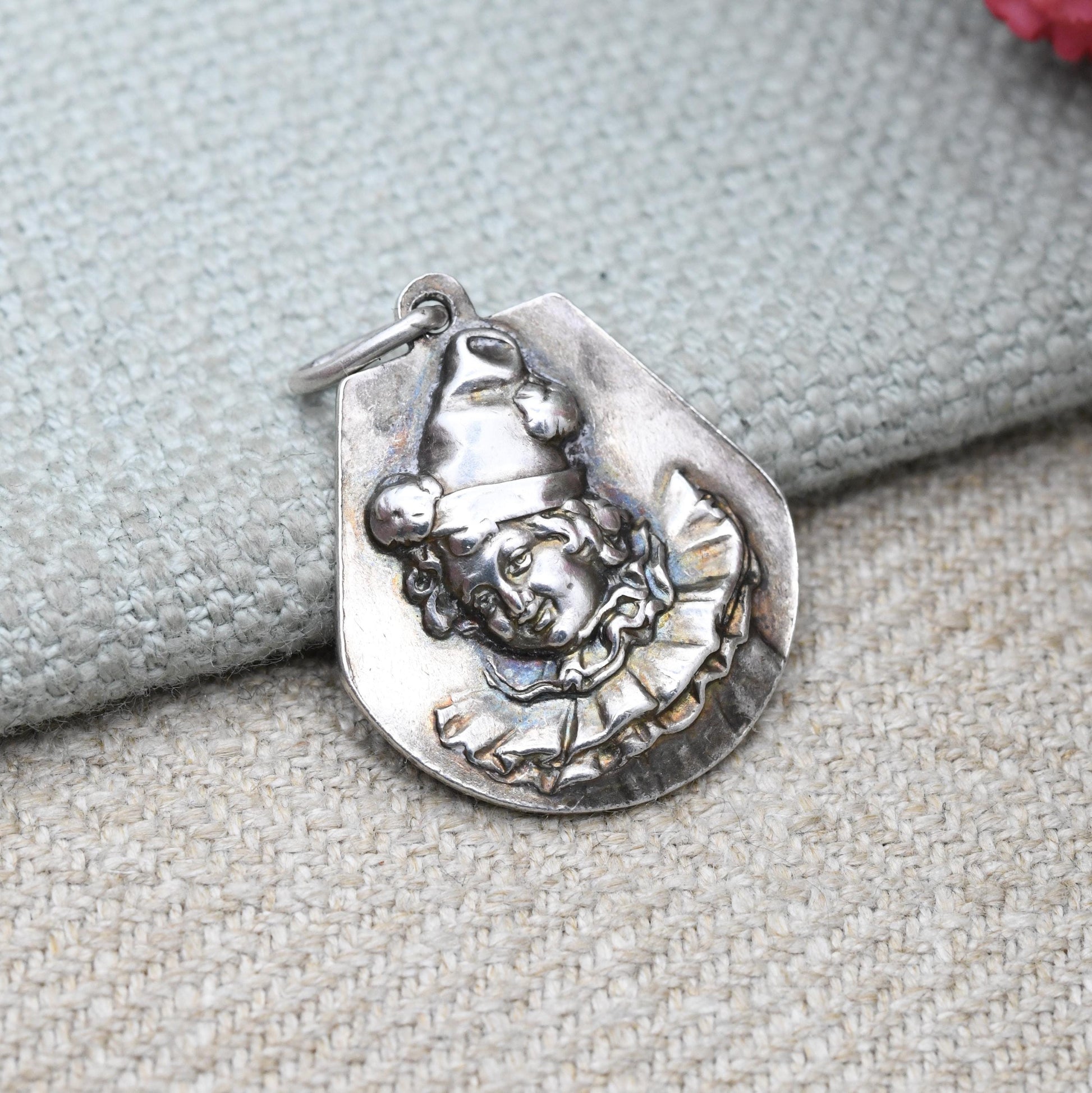 Vintage European Silver Clown Pendant - Circus Jewellery | Unusual Gift for Charm Bracelet Necklace