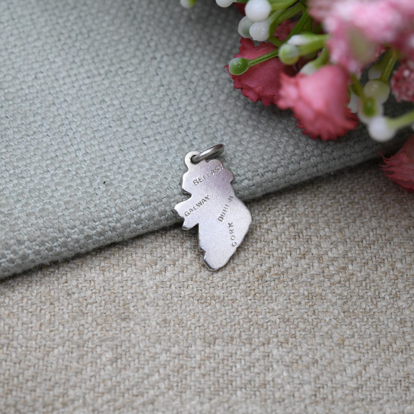 Vintage Sterling Silver Ireland Map Charm 1962 - Belfast Galway Dublin and Cork | Travel Souvenir Jewellery | Gift for Charm Bracelet