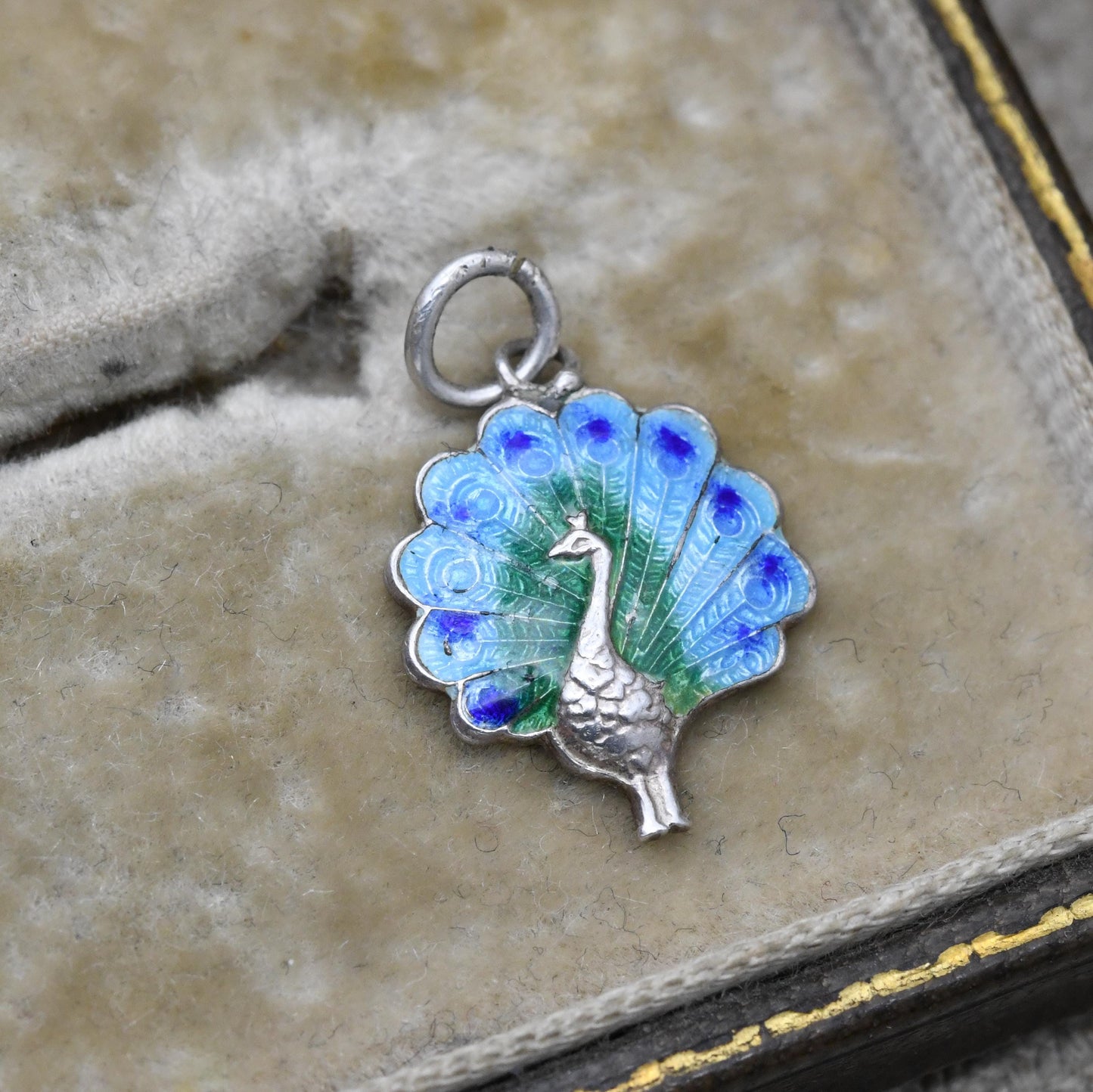 Sterling Silver Enamel Peacock Charm Pendant - Colourful Blue and Green Bird Jewellery | Animal Lover | Gift for Charm Bracelet Necklace