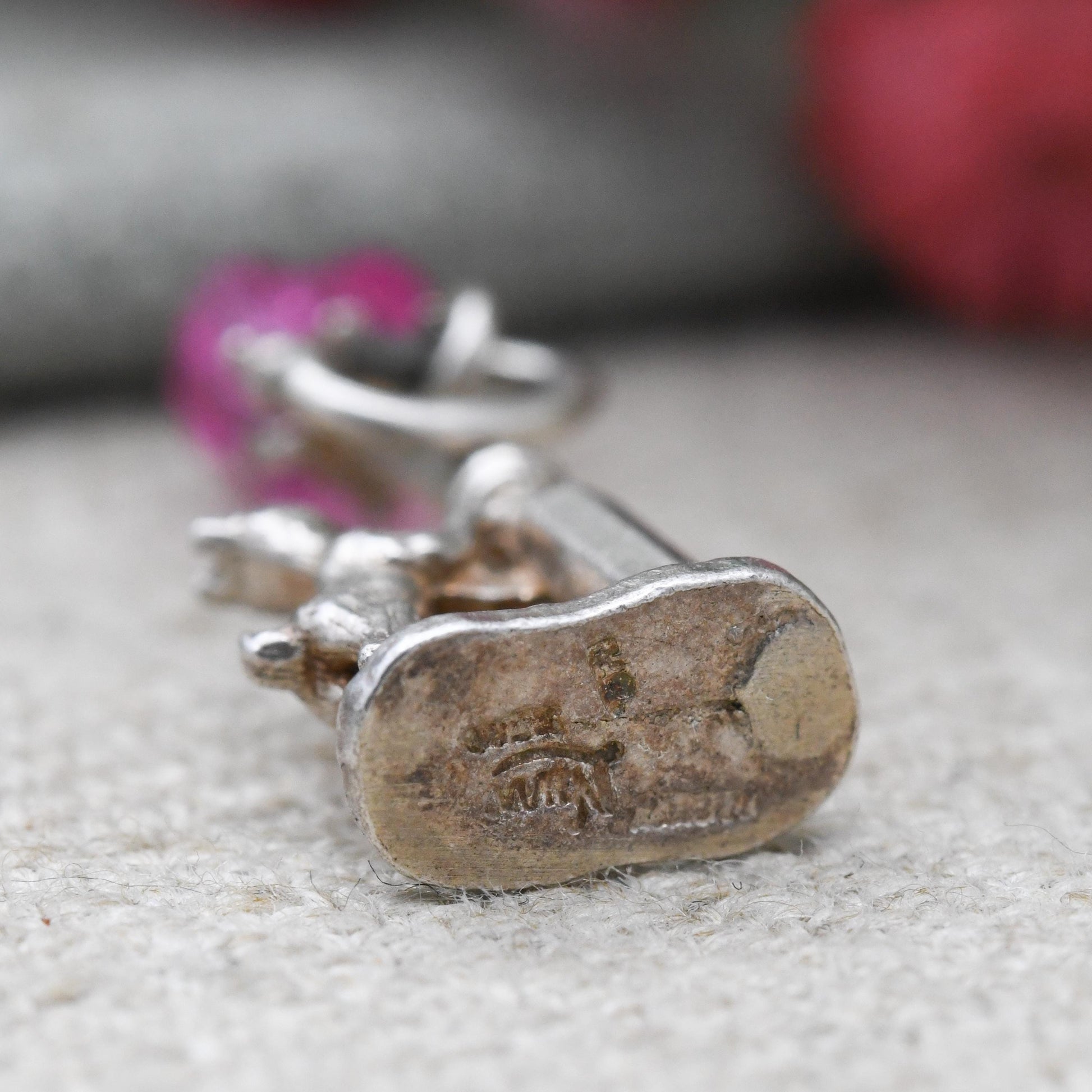 Vintage NUVO Sterling Silver Dog and Lamp Post Charm Pendant - Detailed Red Glass | Dog Charm | Animal Lover | Gift for Charm Bracelet