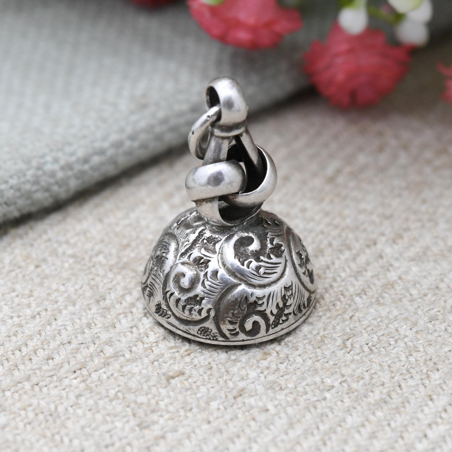 Antique Sterling Silver Bloodstone Watch Fob Pendant 1890 - H W Ashford & Co Engraved Scrolling Victorian Jewellery | Gentleman’s Accessory