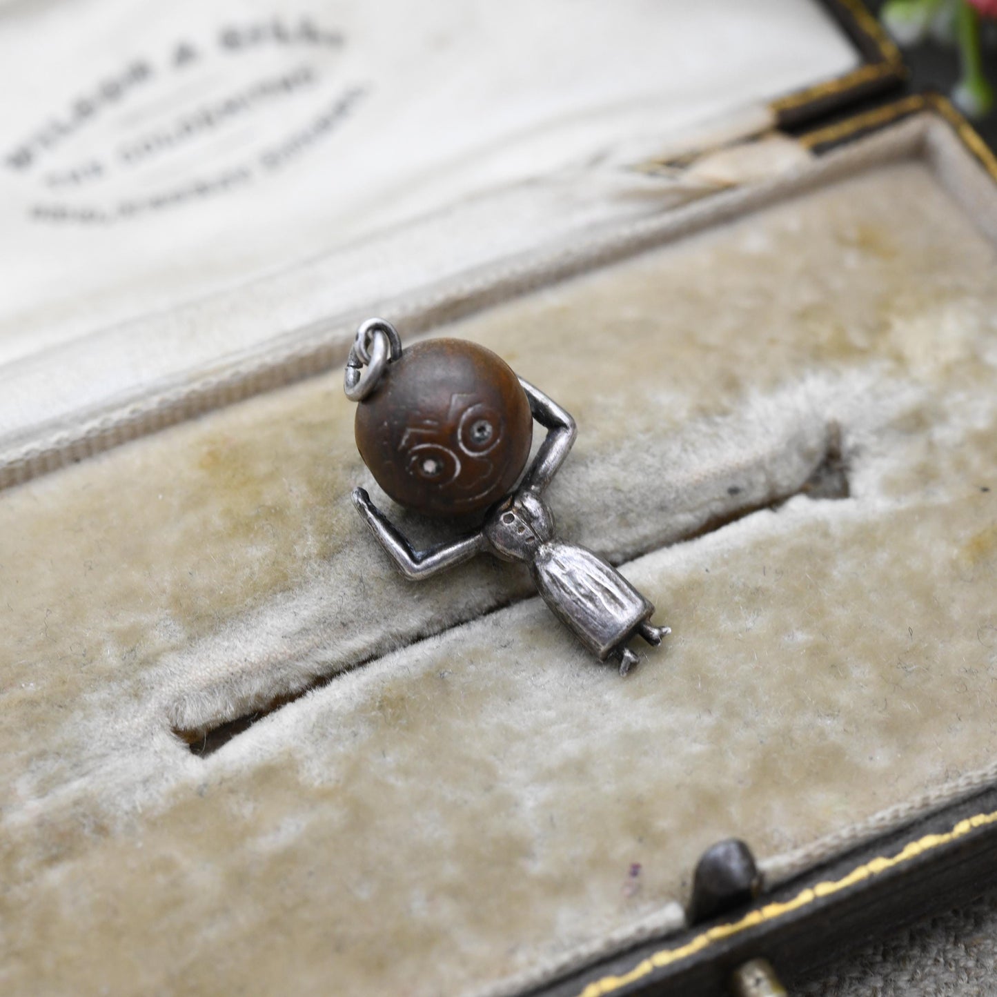 Antique Lady Touch Wud Sterling Silver Charm Pendant - First World War Good Luck Charm Tommy Touch Wood Head Unusual Gift for Charm Bracelet