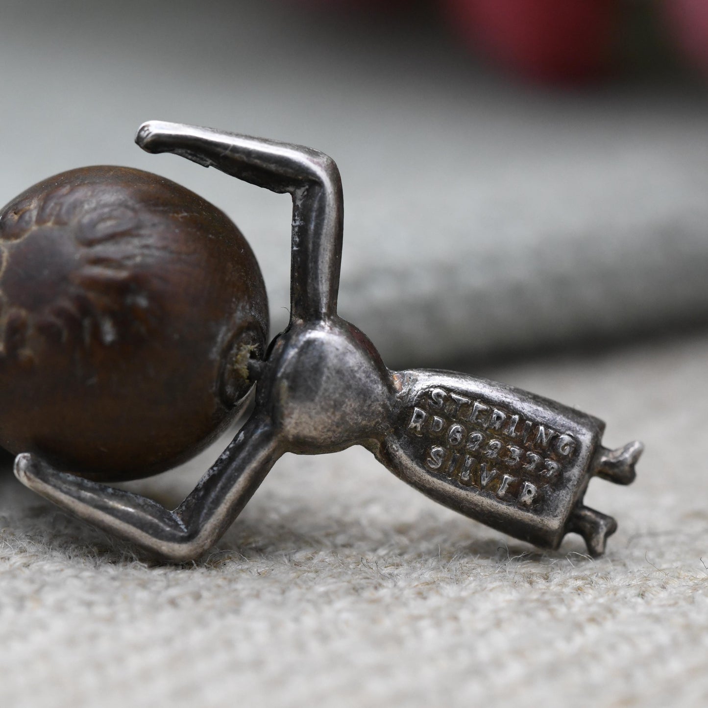 Antique Lady Touch Wud Sterling Silver Charm Pendant - First World War Good Luck Charm Tommy Touch Wood Head Unusual Gift for Charm Bracelet