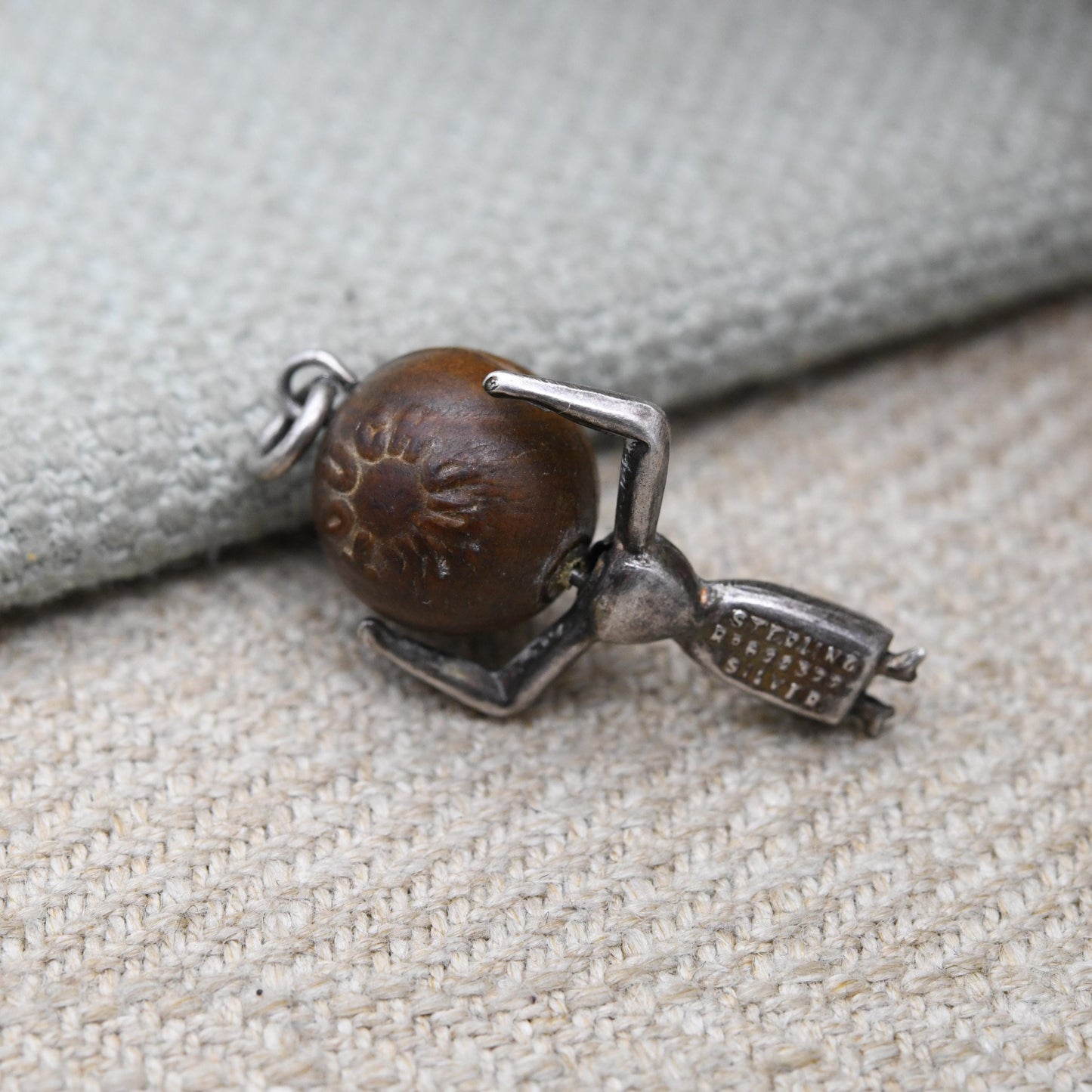 Antique Lady Touch Wud Sterling Silver Charm Pendant - First World War Good Luck Charm Tommy Touch Wood Head Unusual Gift for Charm Bracelet