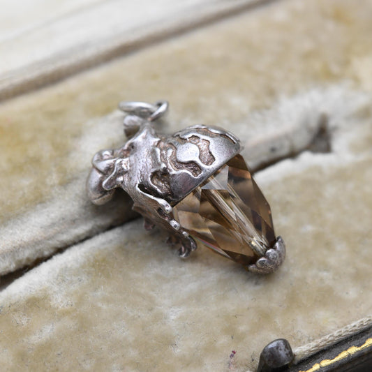 Vintage Sterling Silver Acorn Jelly Belly Charm - Smoky Quartz Style Glass Stone | Nature-Inspired Vintage Jewellery