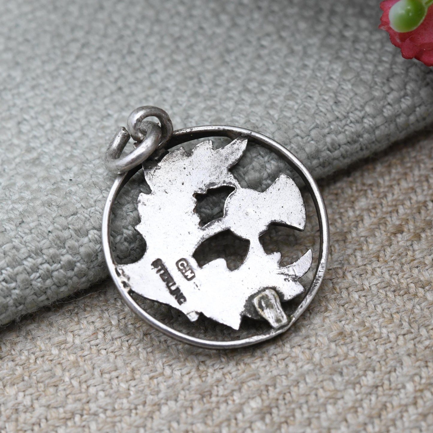 Vintage Charles Horner Sterling Silver Enamel Scottish Thistle Charm - Converted Brooch | Traditional Scottish Flower Pendant for Necklace