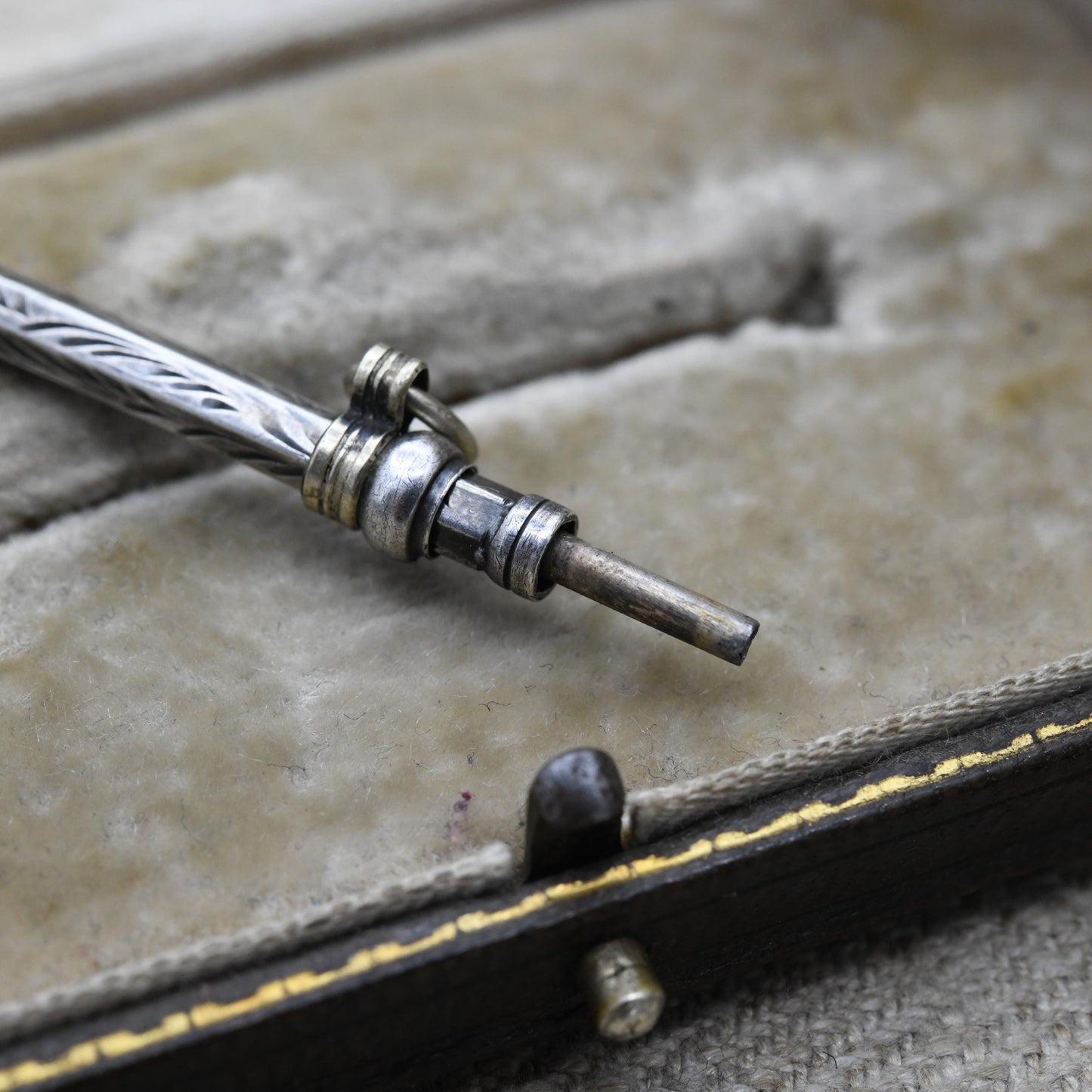 Antique Sterling Silver Chatelaine Retractable Pencil Charm - Edwardian Red Paste Bezel Set Handle | Collectable Magic Pencil Jewellery
