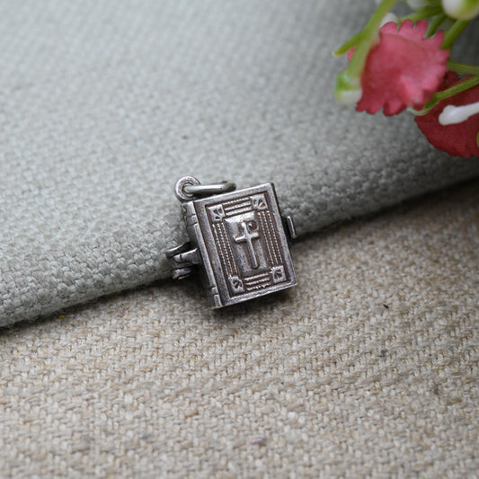 Vintage NUVO Sterling Silver Bible Opening Charm Pendant - The Lord's Prayer | Religion | Book | Gift for Charm Bracelet Necklace Stack