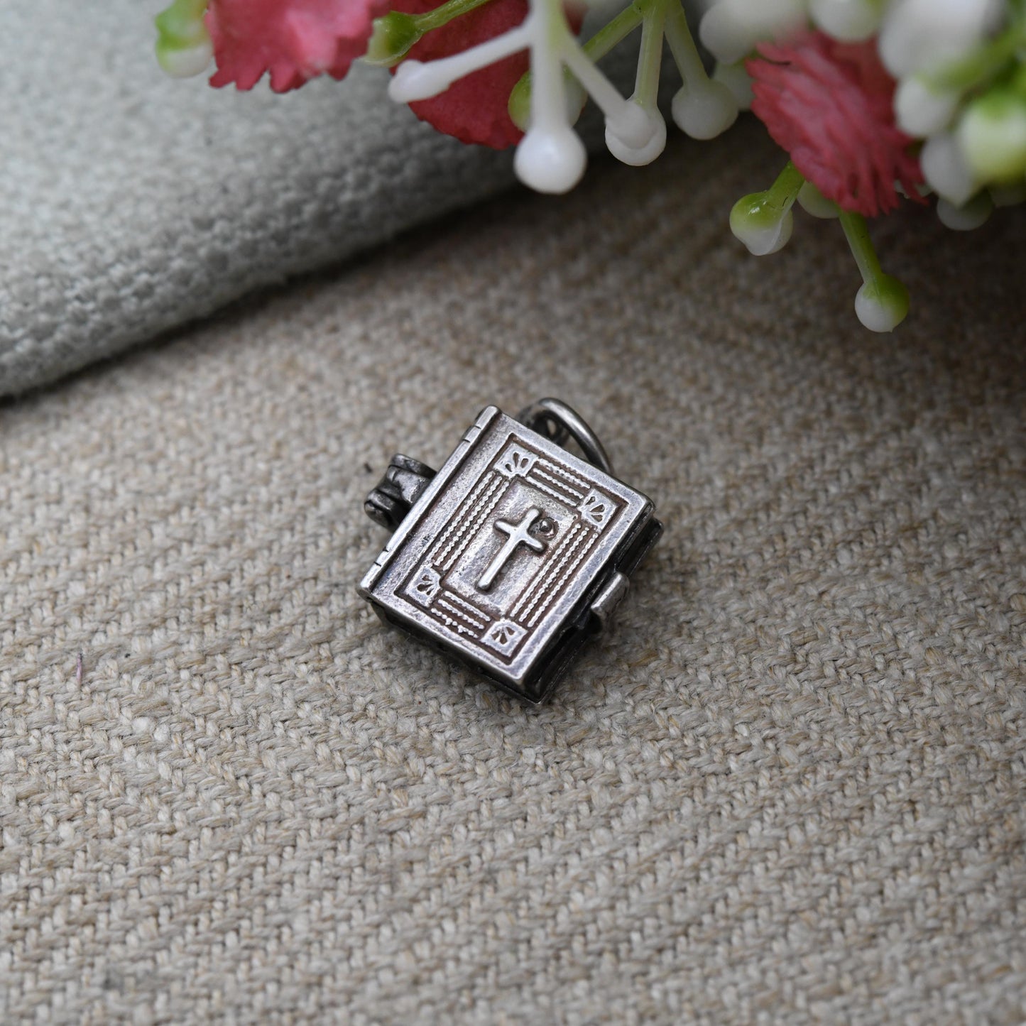 Vintage NUVO Sterling Silver Bible Opening Charm Pendant - The Lord's Prayer | Religion | Book | Gift for Charm Bracelet Necklace Stack
