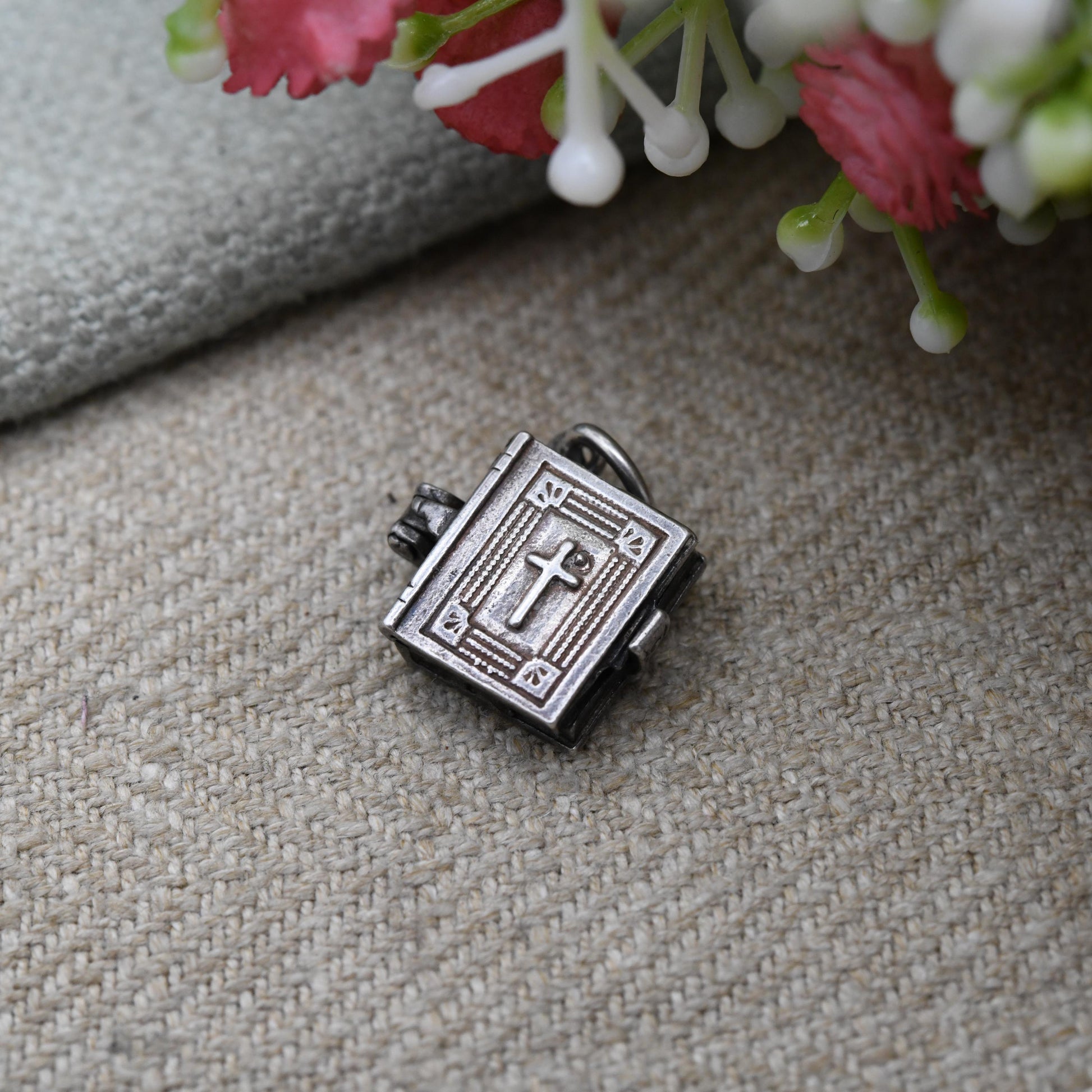 Vintage NUVO Sterling Silver Bible Opening Charm Pendant - The Lord's Prayer | Religion | Book | Gift for Charm Bracelet Necklace Stack
