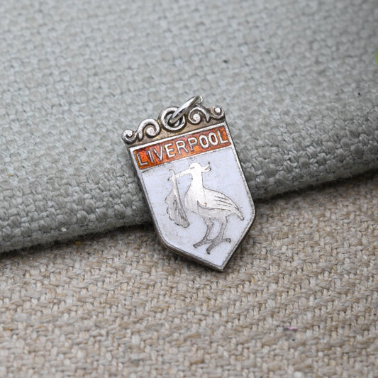 Vintage Sterling Silver Enamel Liverpool Travel Charm - Liver Bird Souvenir Pendant | Mid-Century British City Jewellery for Charm Bracelet
