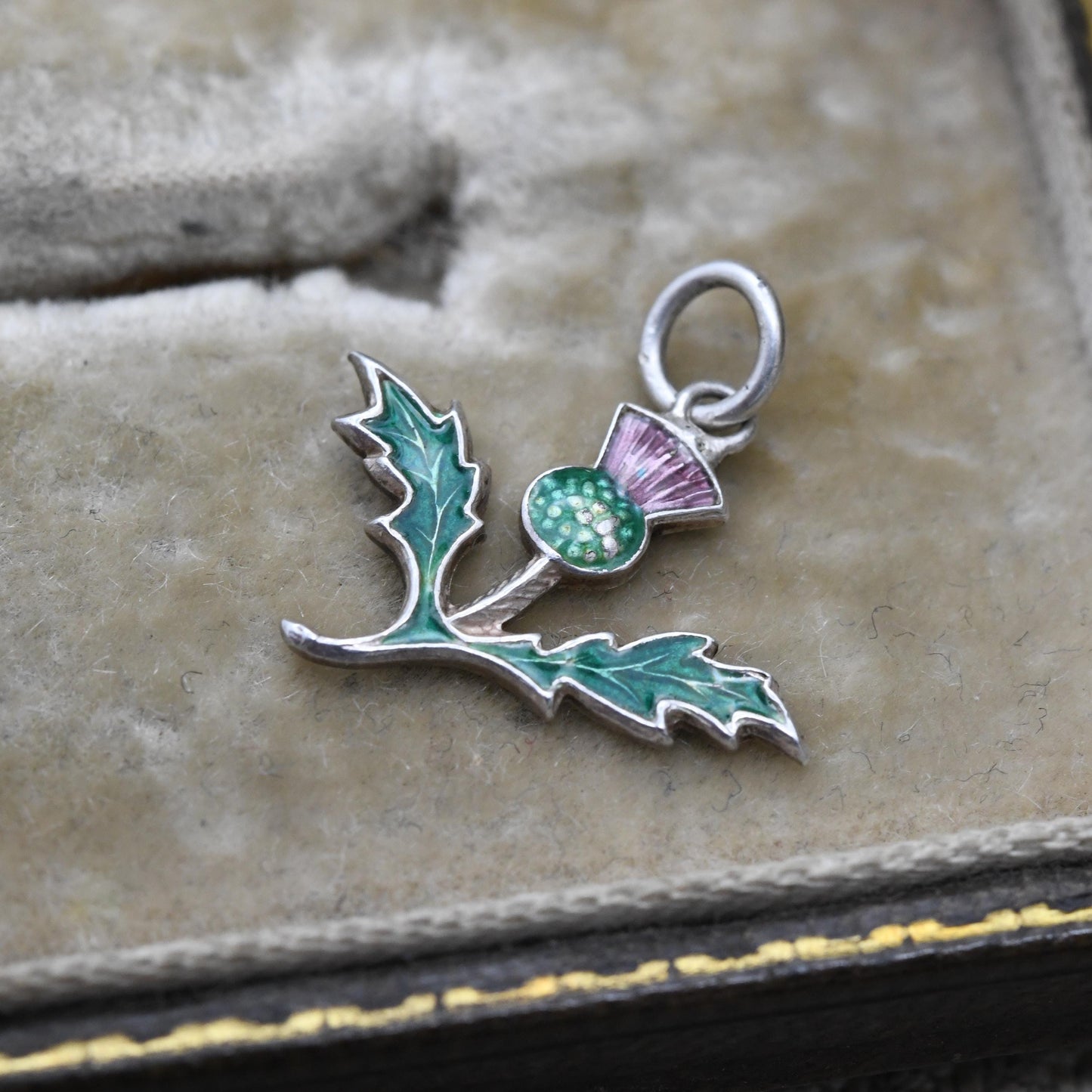 Vintage Sterling Silver & Enamel Scottish Thistle Charm Pendant - Scottish Heritage Symbol | Travel Souvenir Gift for Charm Bracelet