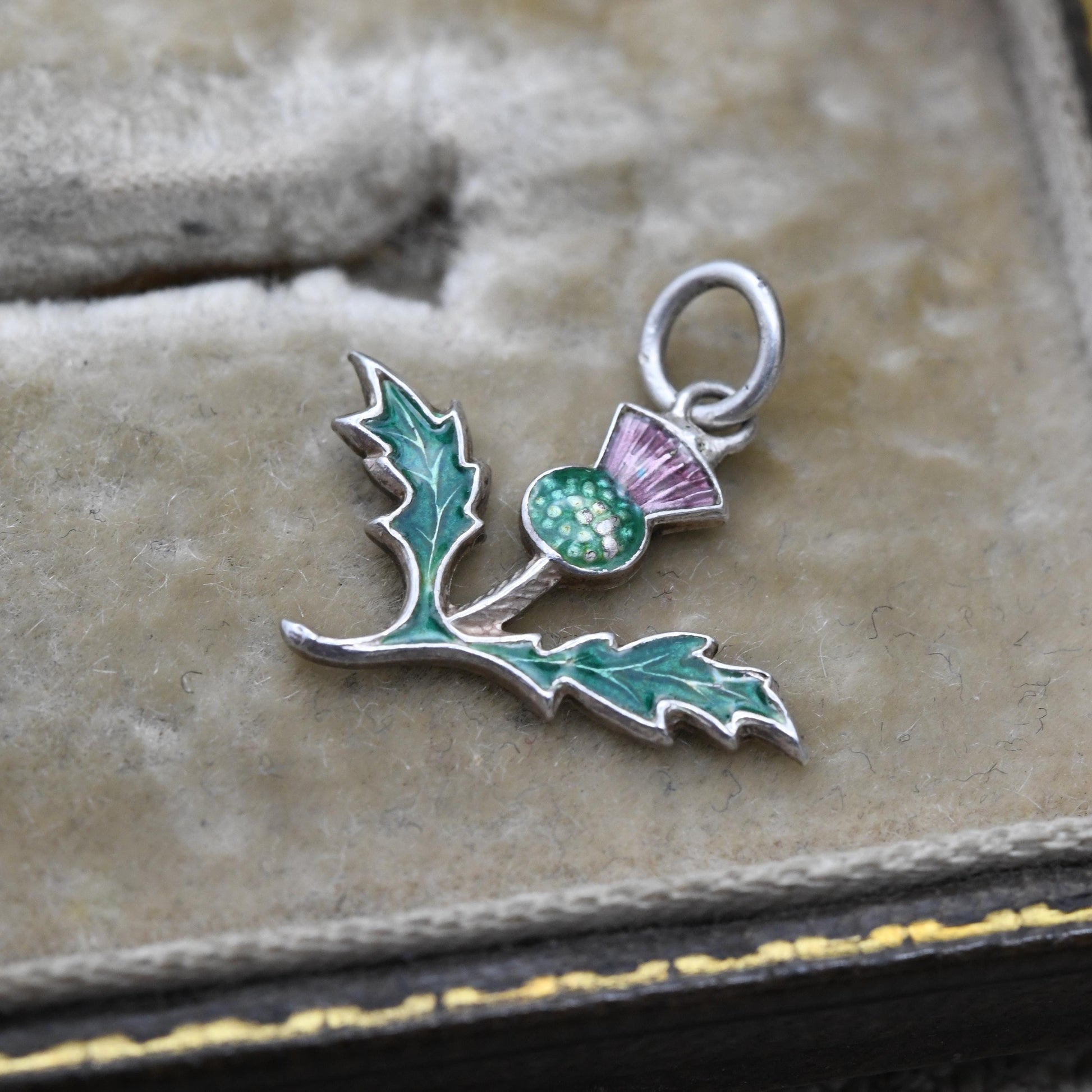 Vintage Sterling Silver & Enamel Scottish Thistle Charm Pendant - Scottish Heritage Symbol | Travel Souvenir Gift for Charm Bracelet