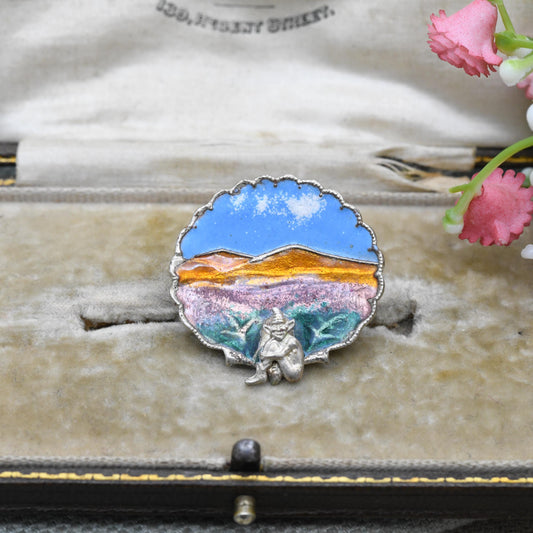 Antique Sterling Silver Enamel Cornish Pixie Brooch c. 1920s Art Deco - Bright Colourful Enamel | Made in England