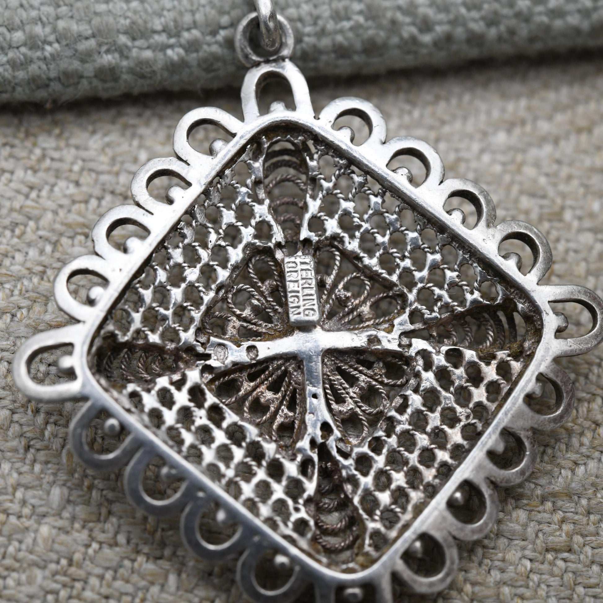 Vintage Sterling Silver Square Geometric Pendant with Ornate Openwork Design - Pretty Scrolling Cut Out | Cute Gift for Her