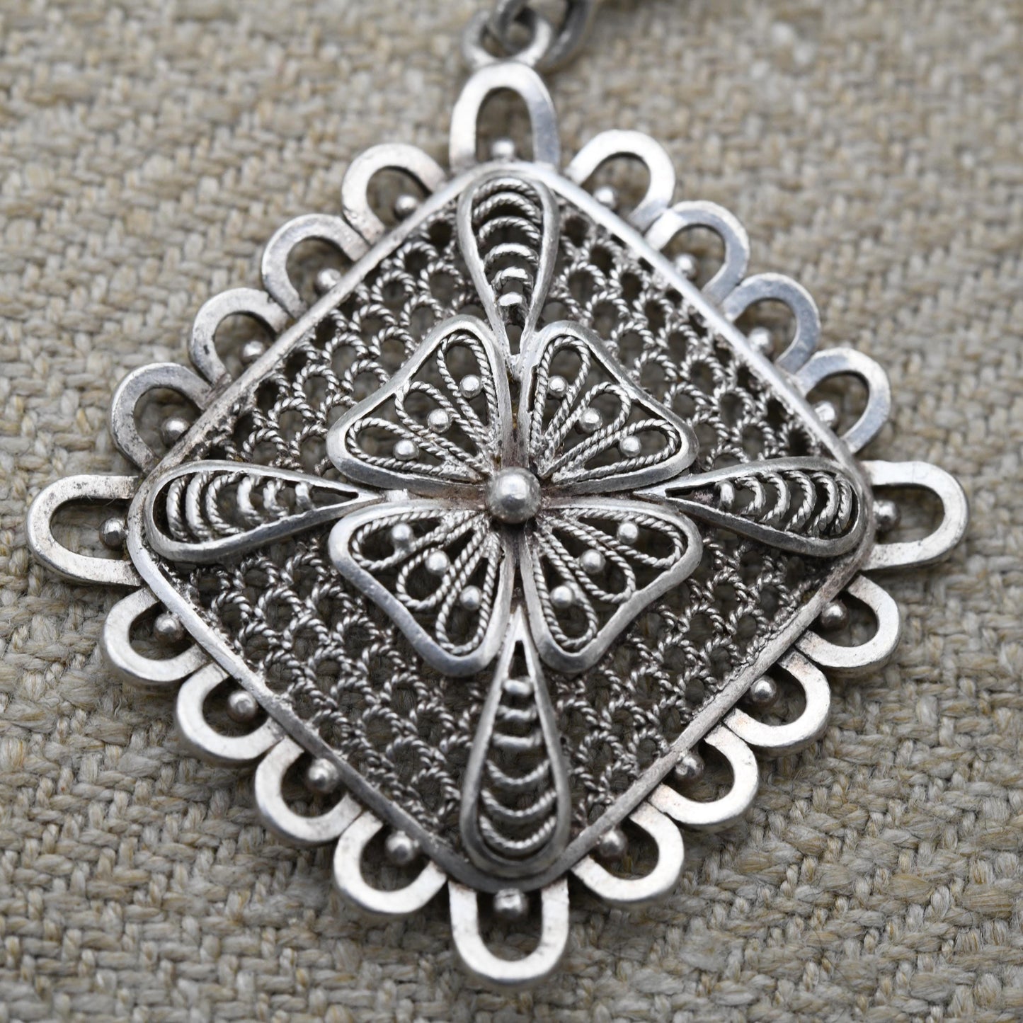 Vintage Sterling Silver Square Geometric Pendant with Ornate Openwork Design - Pretty Scrolling Cut Out | Cute Gift for Her