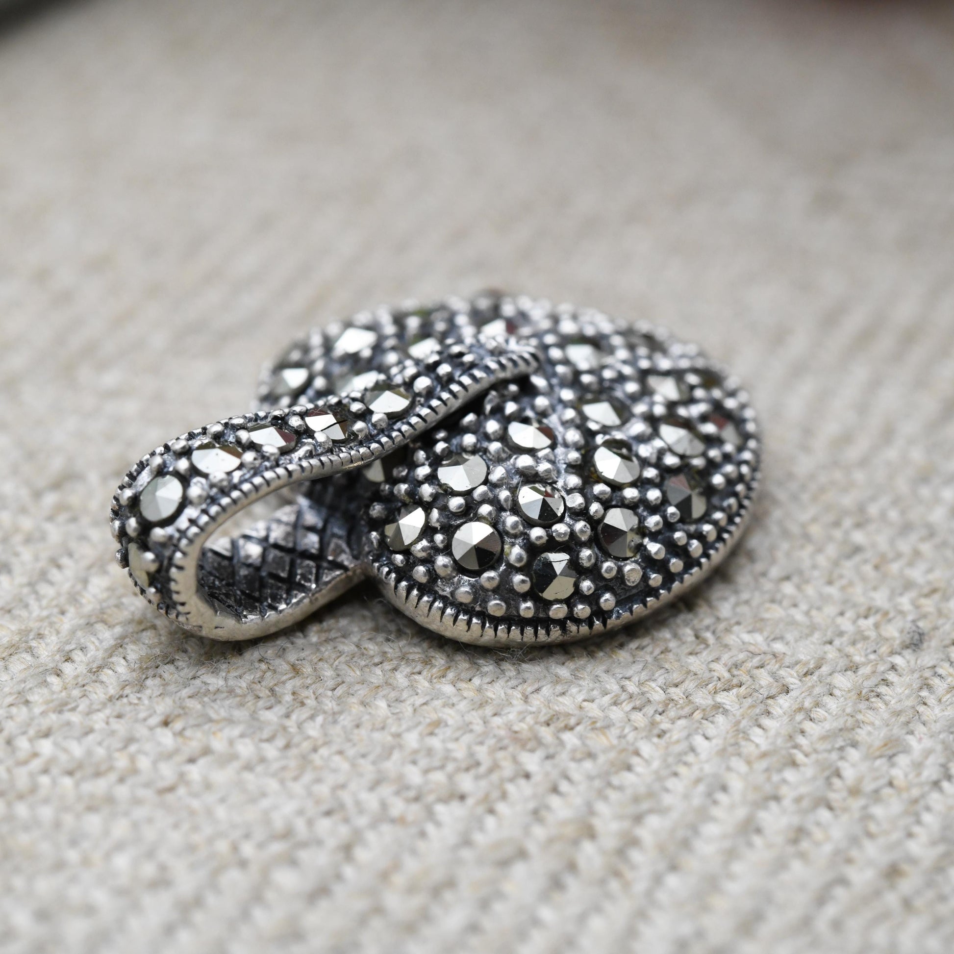 Vintage Sterling Silver Heart Locket Pendant with Marcasite Stones - Puffed Love Heart Shape | Romantic Gift for Her