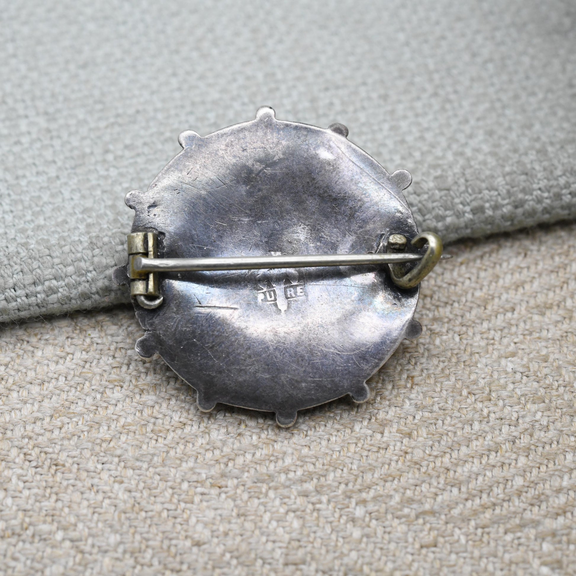 Antique Victorian Sterling Silver Etruscan Revival Brooch - Circular Rope Twist Beaded Brooch | Unisex Gift